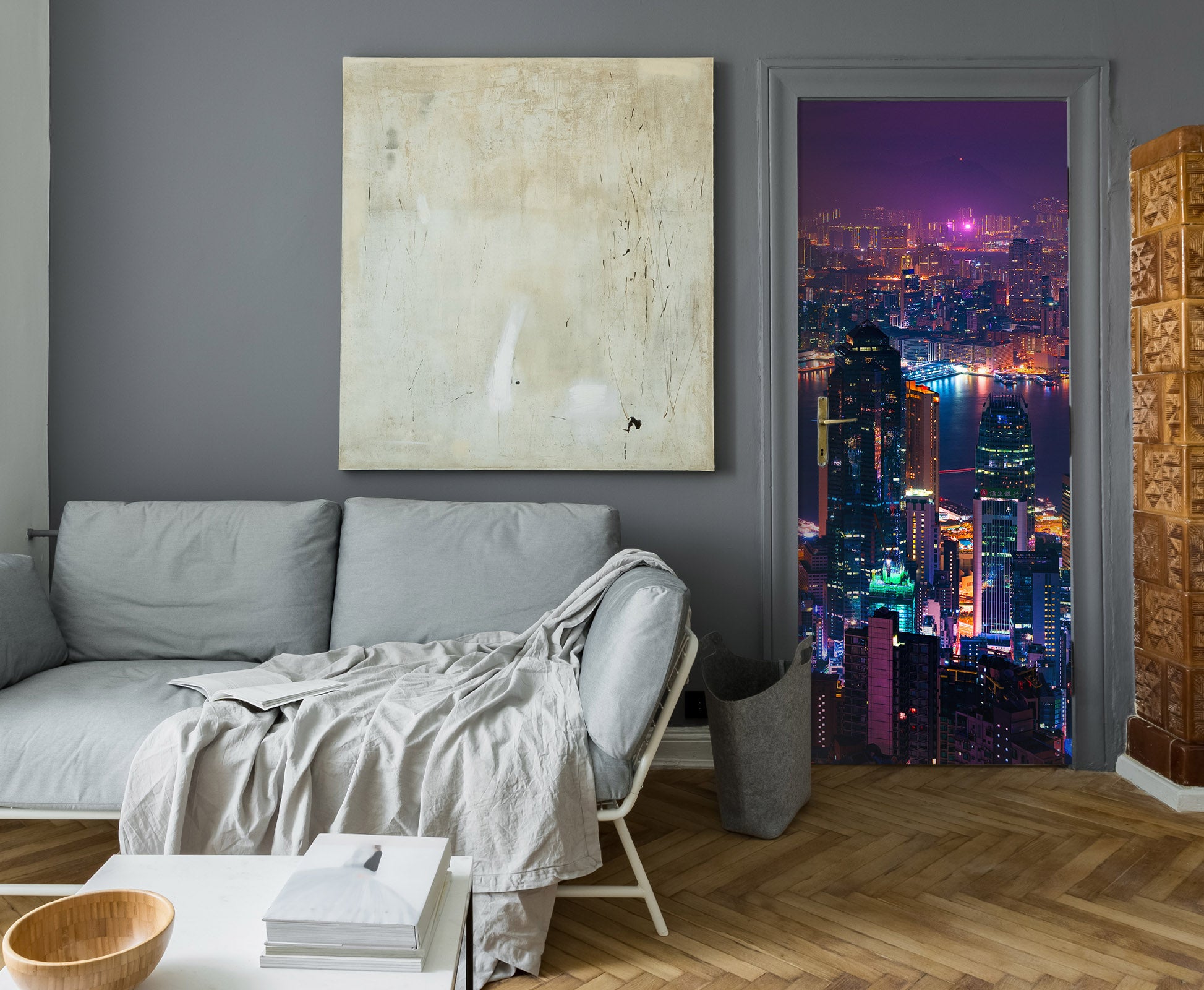 C3D Building Colorful Lights Night 119111 Marco Carmassi Door Mural