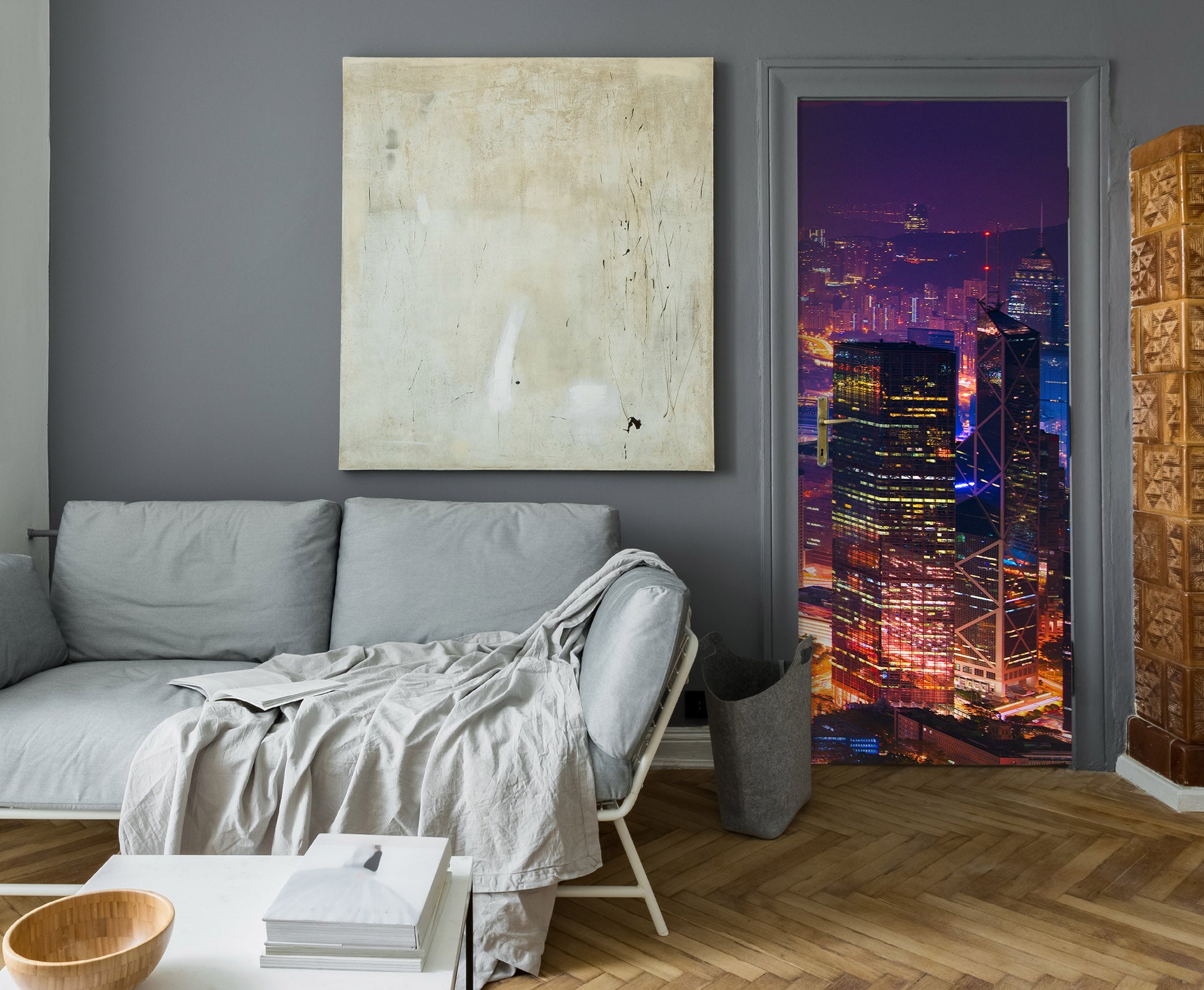 3D Night Colored Lights Building 119115 Marco Carmassi Door Mural