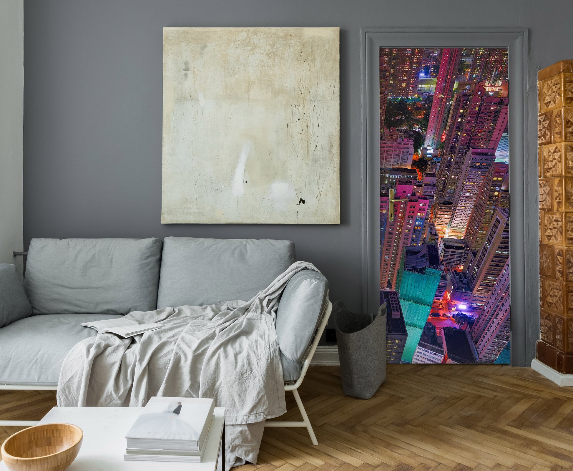 3D Colored Lights Building 12217 Marco Carmassi Door Mural