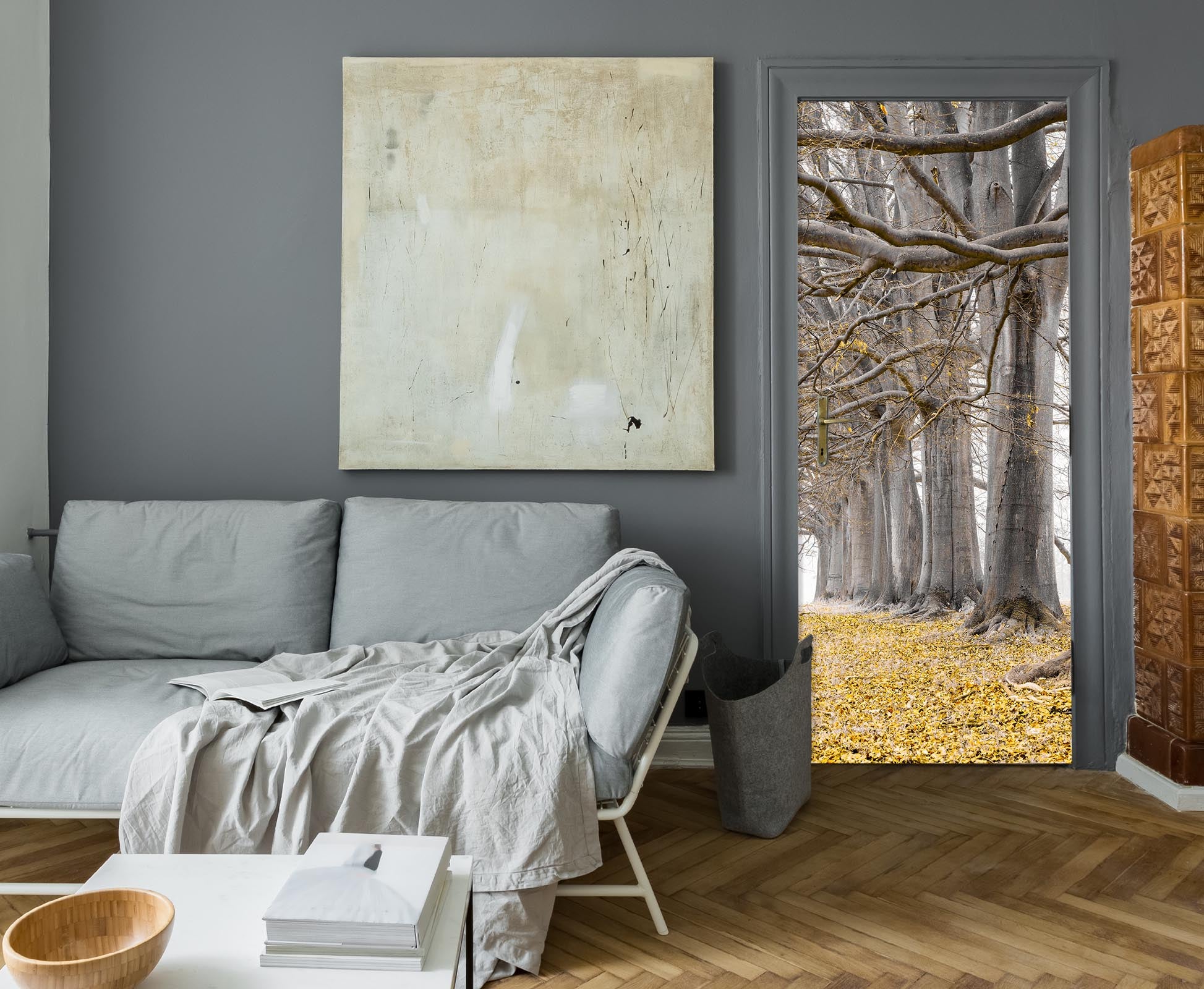 3D Grey Trunk 5124 Assaf Frank Door Mural