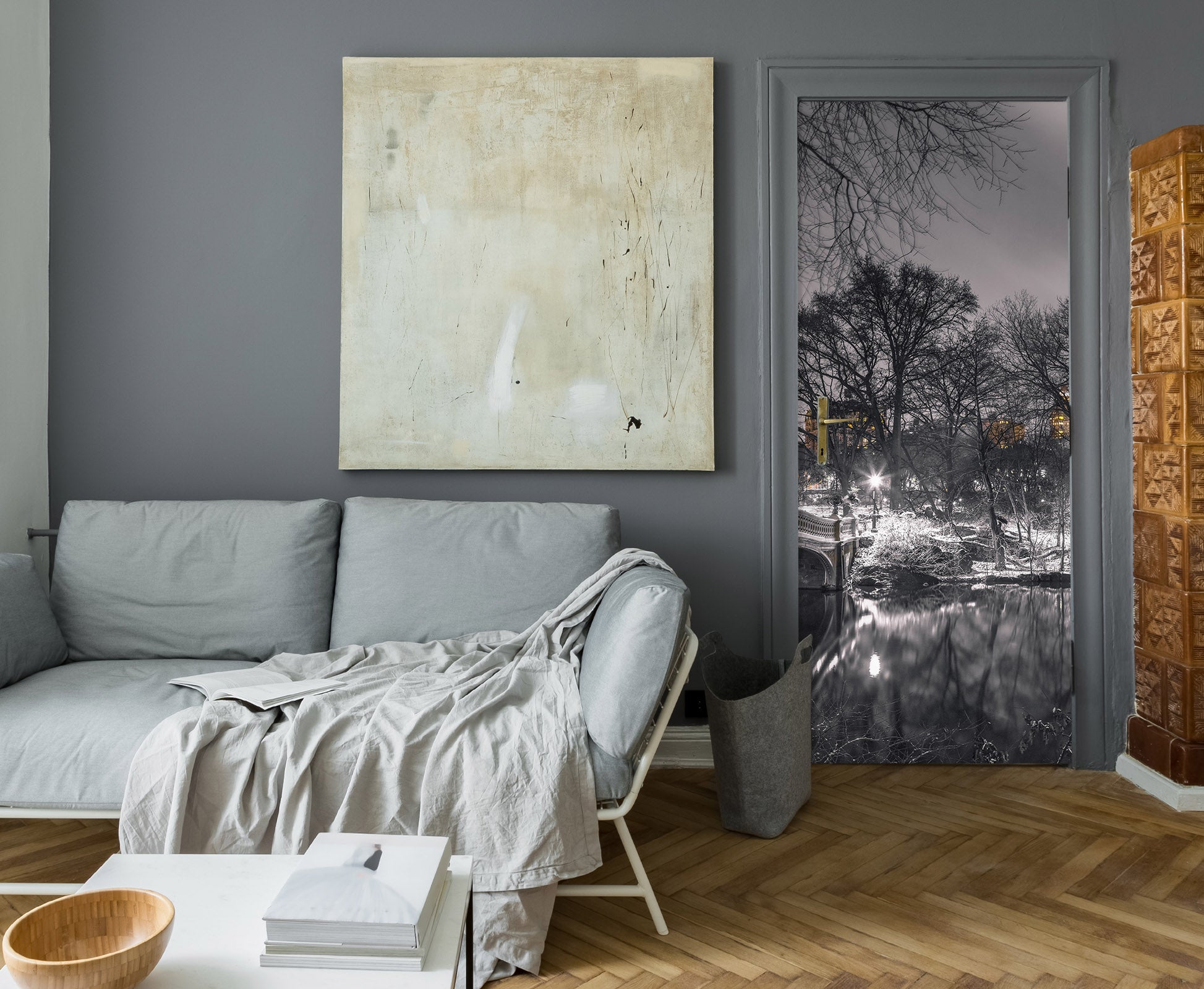3D Black Grey Bridge Grove 106133 Assaf Frank Door Mural