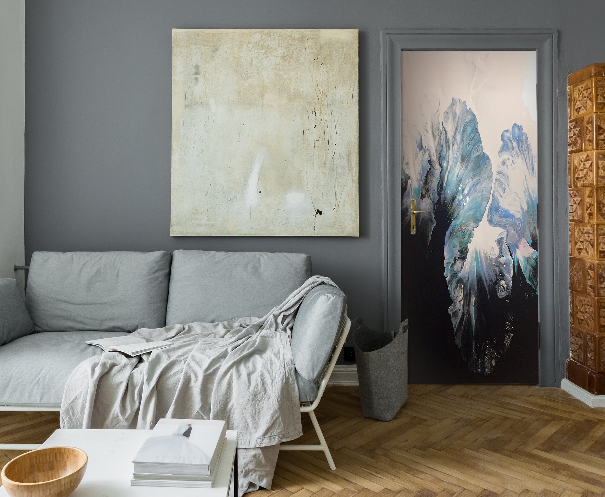 3D Light Blue Black Paint Texture 9207 Valerie Latrice Door Mural