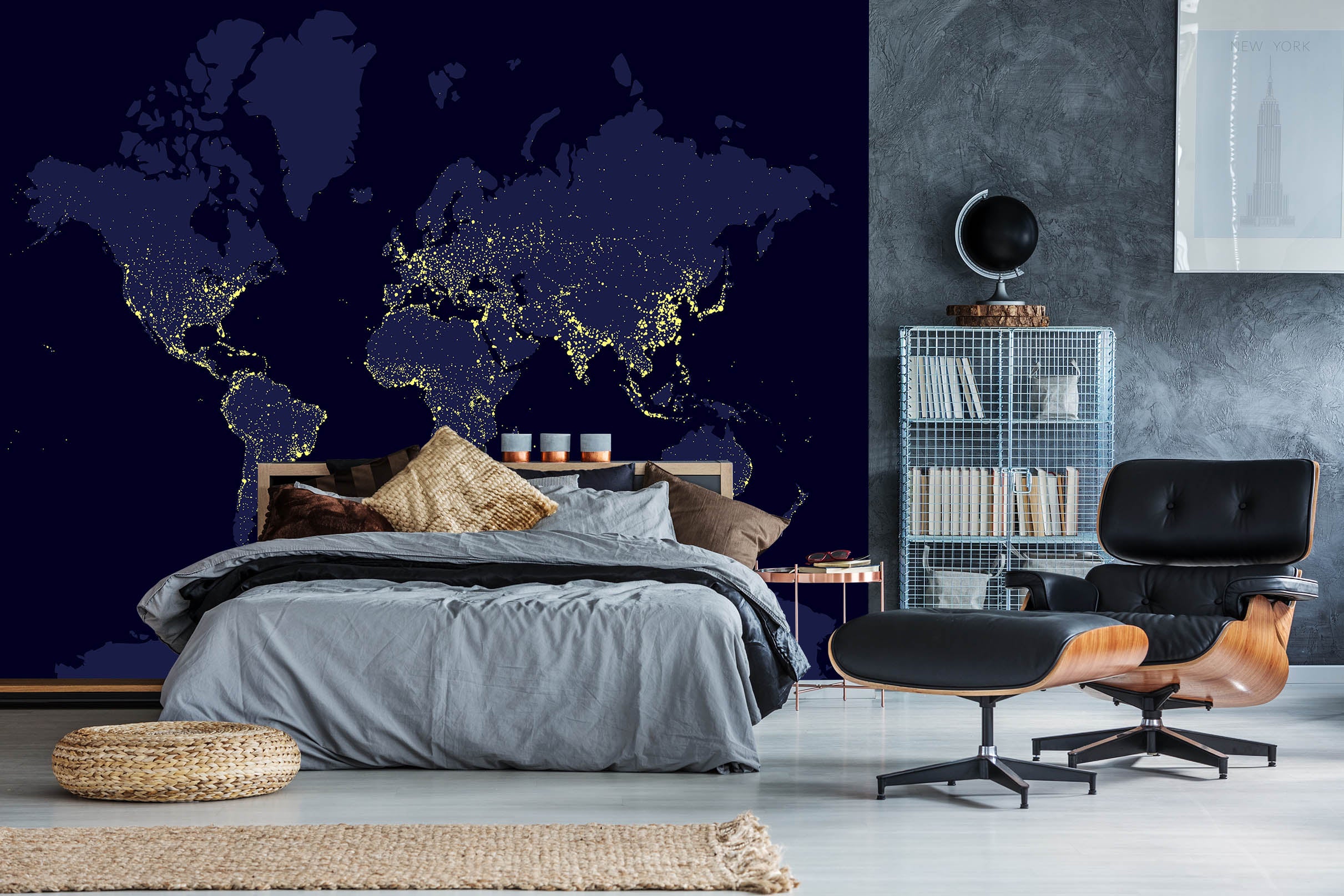 3D Black World 2063 World Map Wall Murals