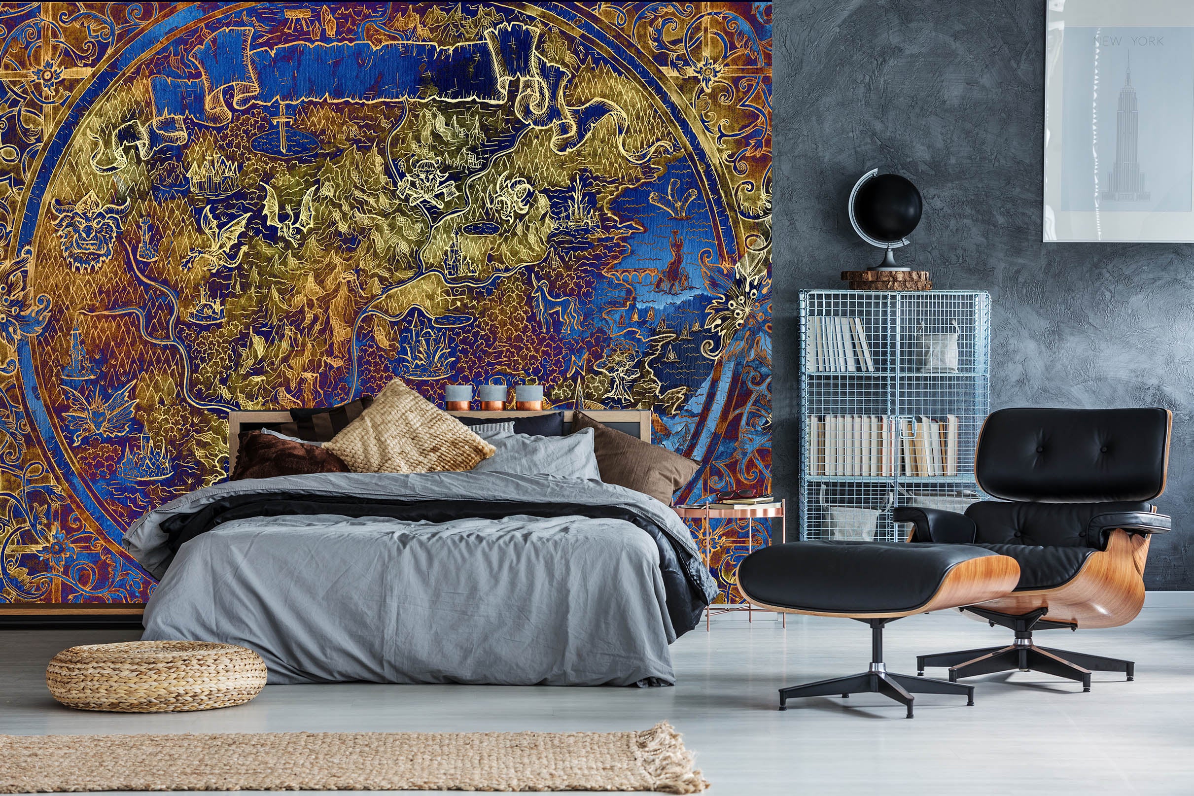 3D Gold Pattern 2151 World Map Wall Murals