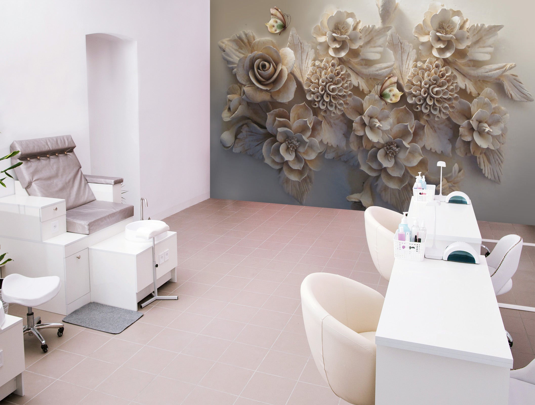 3D White Flowers 368 Wall Murals