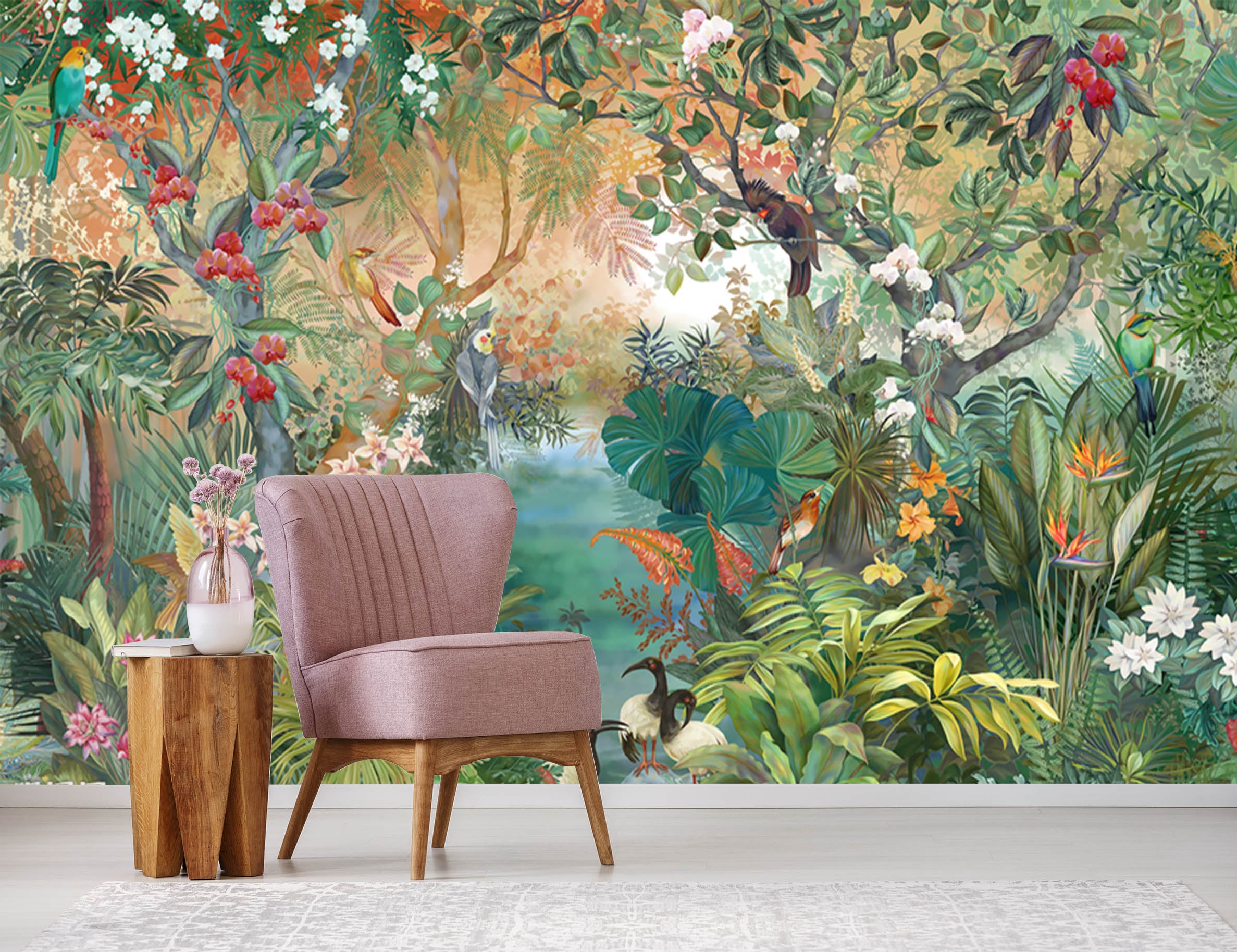 3D Forest Parrot River 1515 Wall Murals