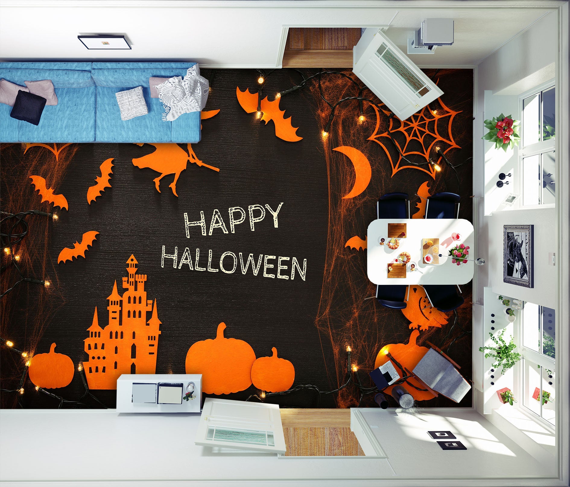 3D Happy Halloween 014 Floor Mural Self-Adhesive Sticker Bathroom Non-slip Waterproof Flooring Murals