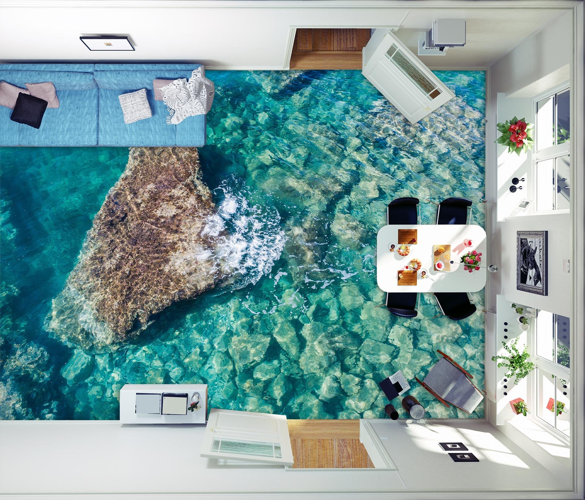 3D Cool Shallow Sea 376 Floor Mural Wallpaper Murals Rug & Mat Print Epoxy waterproof bath floor
