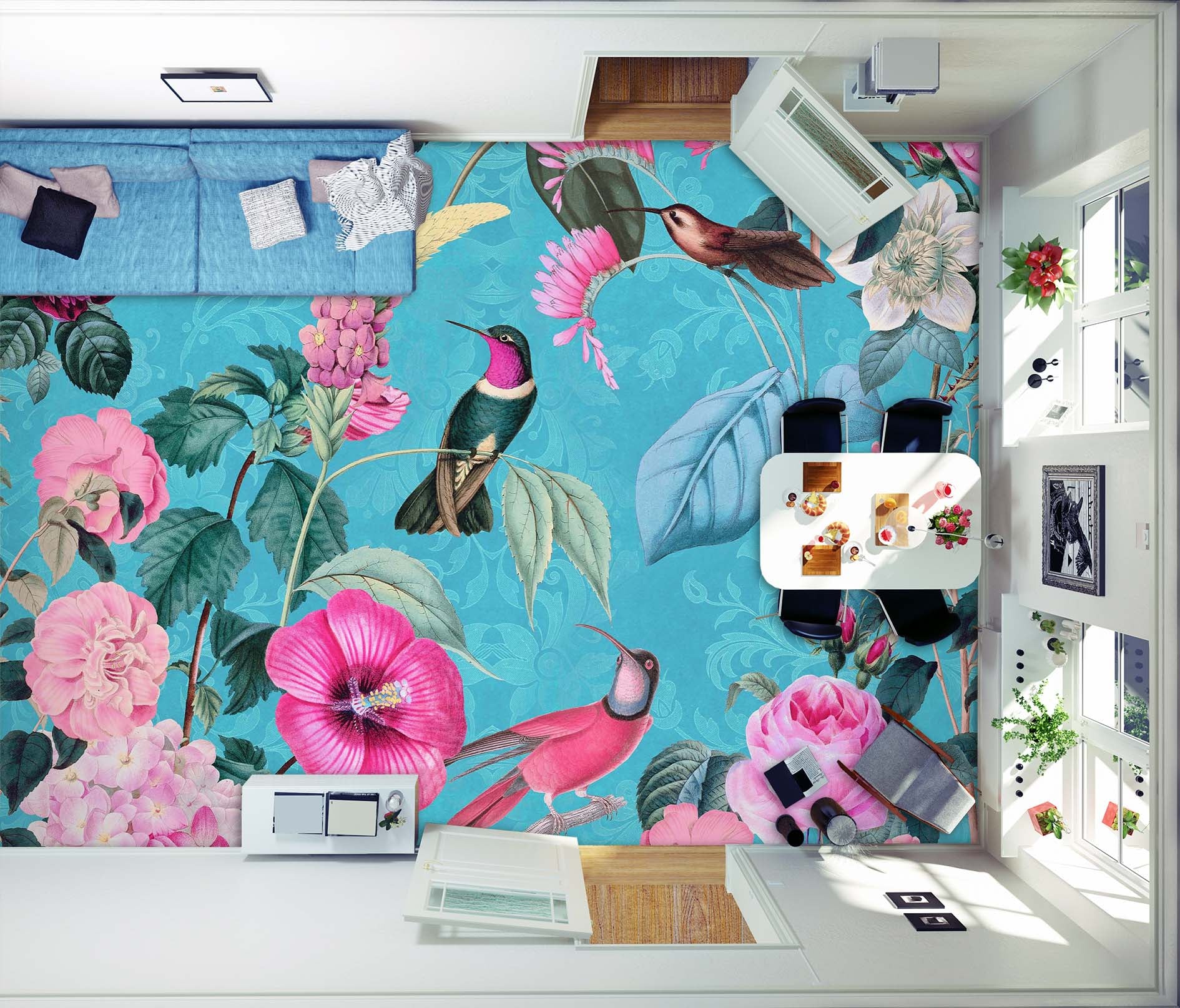 3D Bird Flower 104149 Andrea Haase Floor Mural Wallpaper Murals Self-Adhesive Removable Print Epoxy