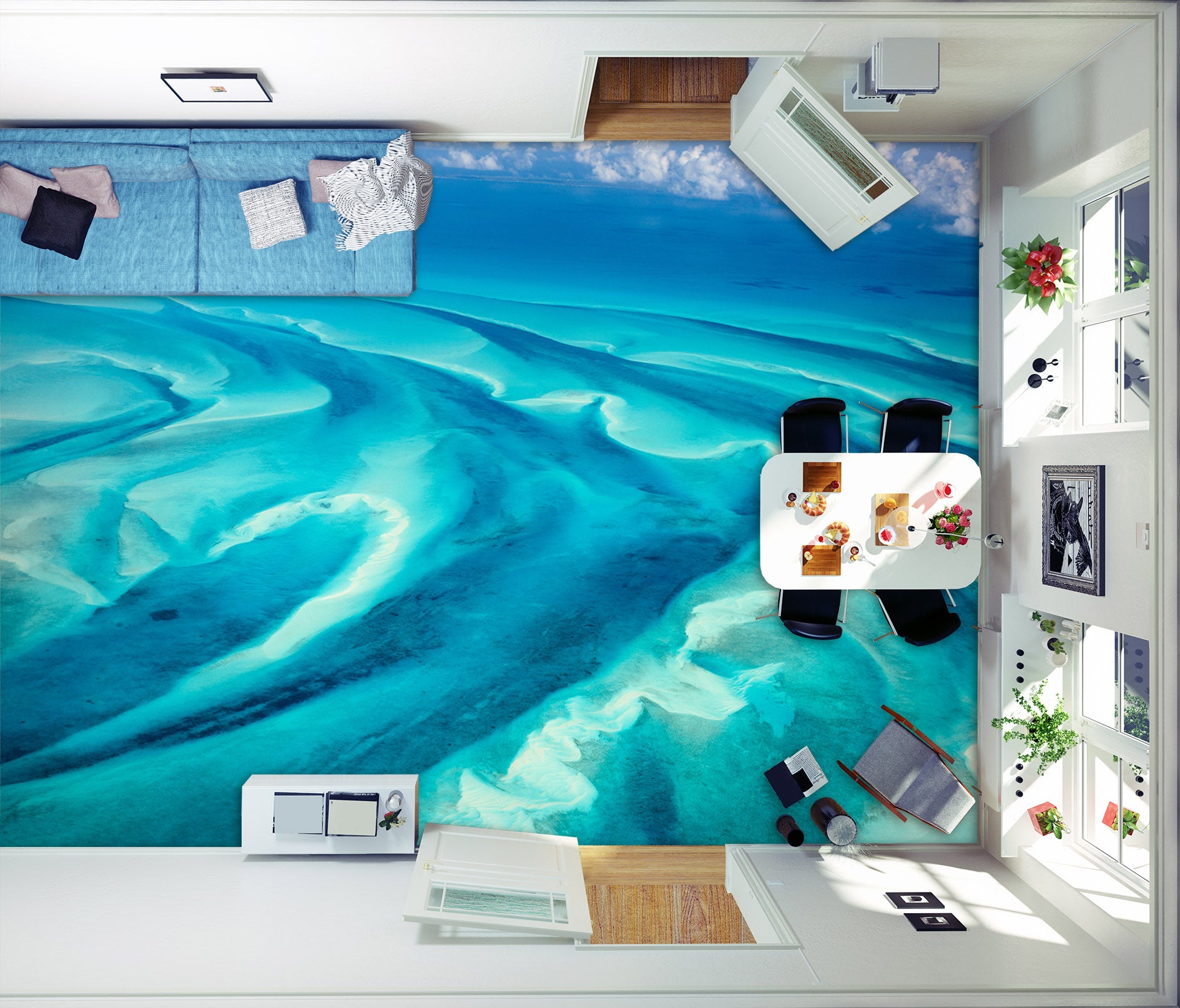 3D Dazzling Blue Texture 526 Floor Mural Wallpaper Murals Rug & Mat Print Epoxy waterproof bath floor