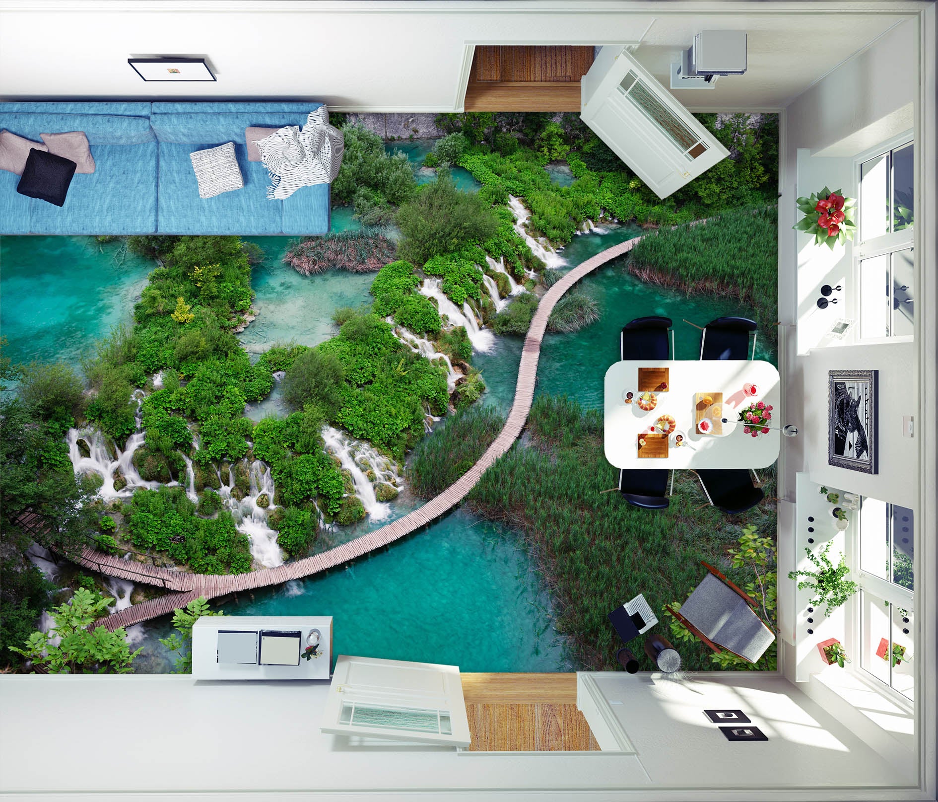 3D Waterfall In The Forest 513 Floor Mural Wallpaper Murals Rug & Mat Print Epoxy waterproof bath floor