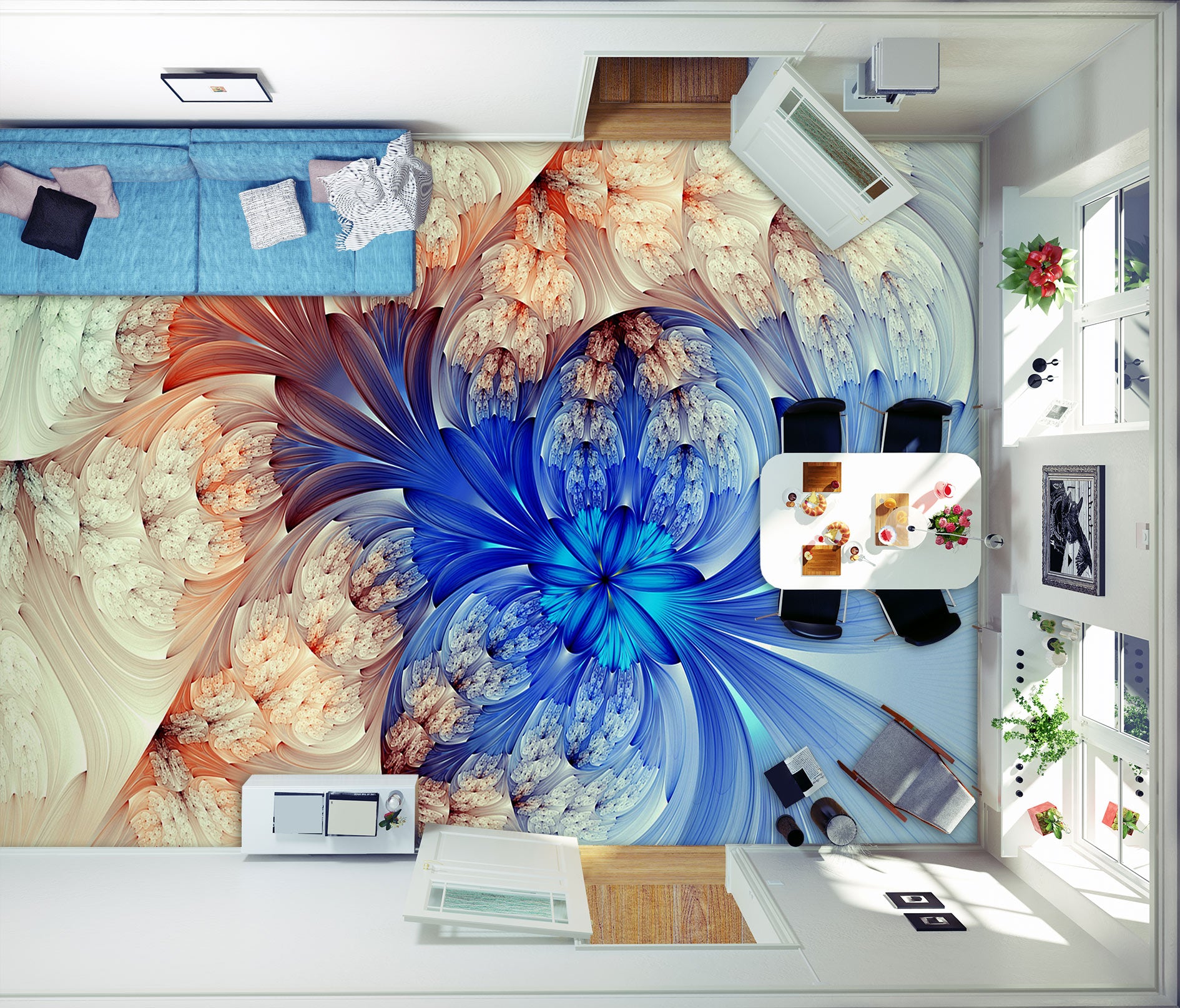 3D Fantasy Blue Flowers 139 Floor Mural Wallpaper Murals Rug & Mat Print Epoxy waterproof bath floor