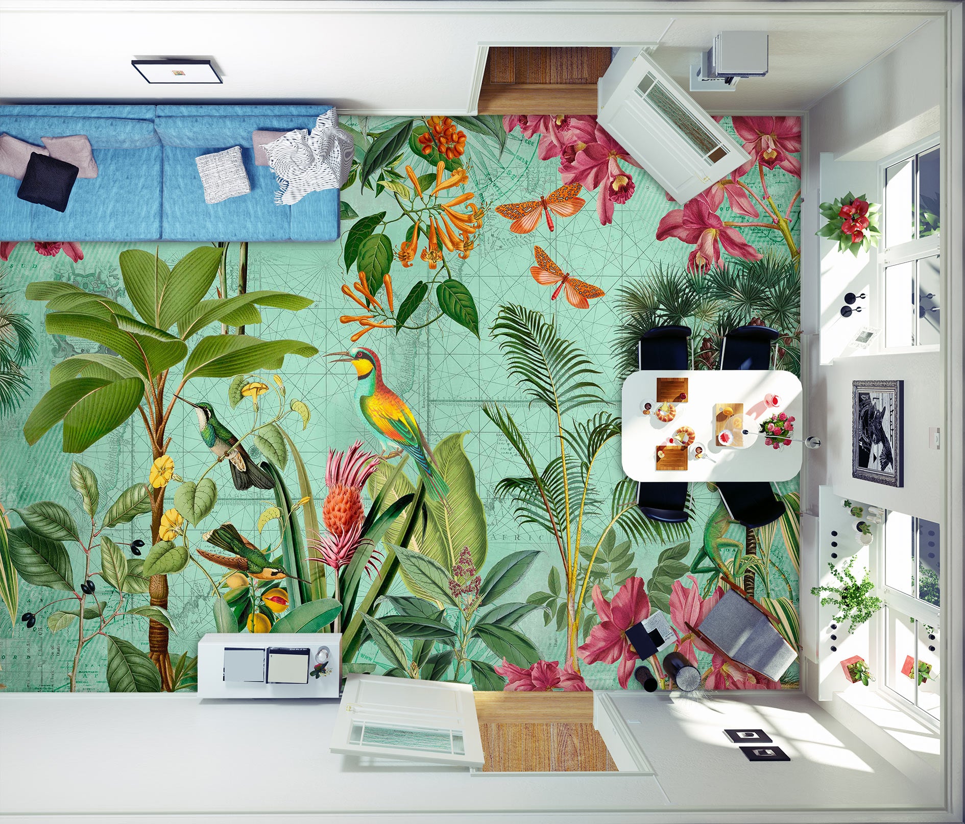 3D Flower Jungle Colorful Bird 10052 Andrea Haase Floor Mural Wallpaper Murals Self-Adhesive Removable Print Epoxy