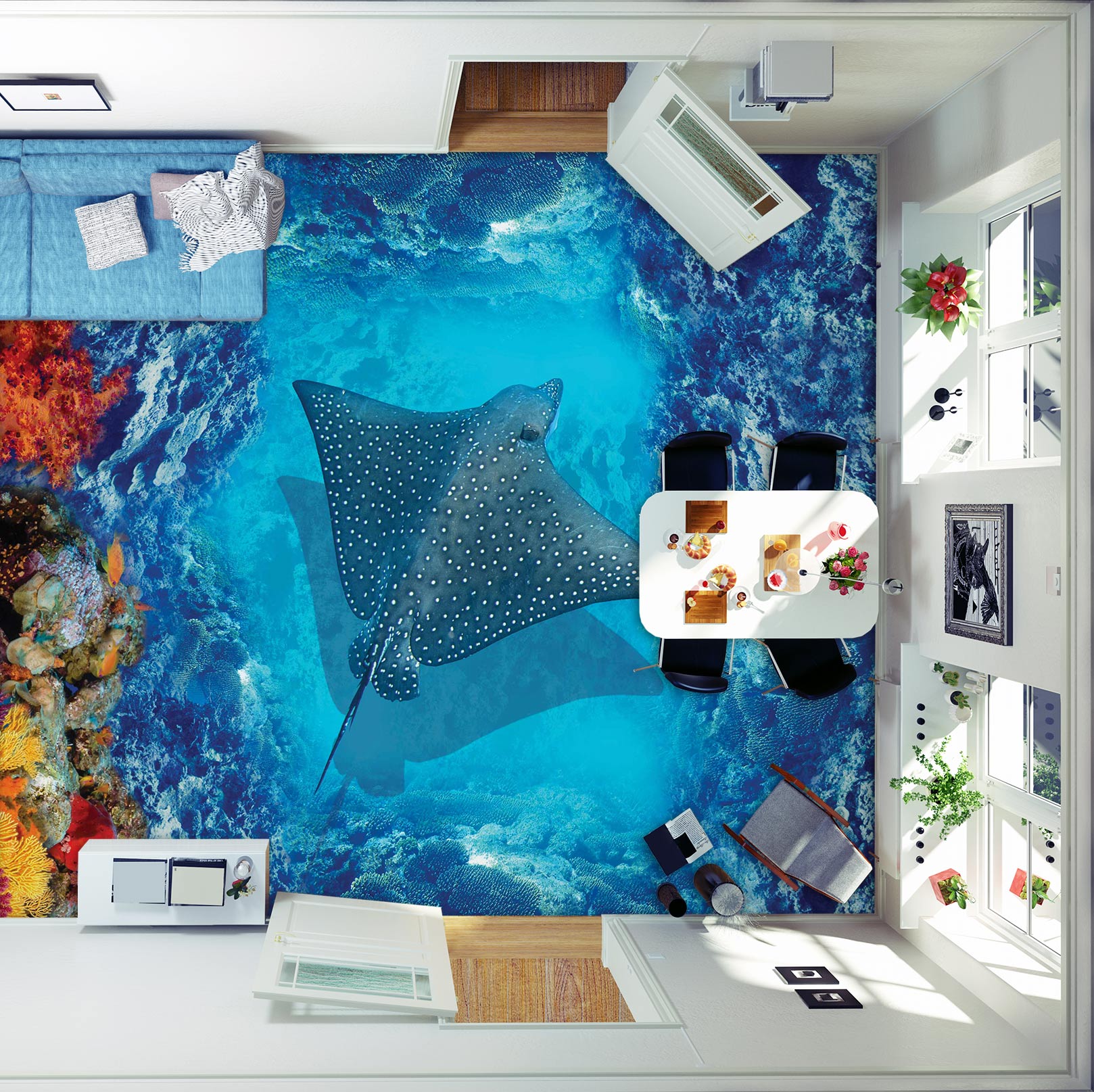 3D Stingray 138 Floor Mural Wallpaper Murals Rug & Mat Print Epoxy waterproof bath floor