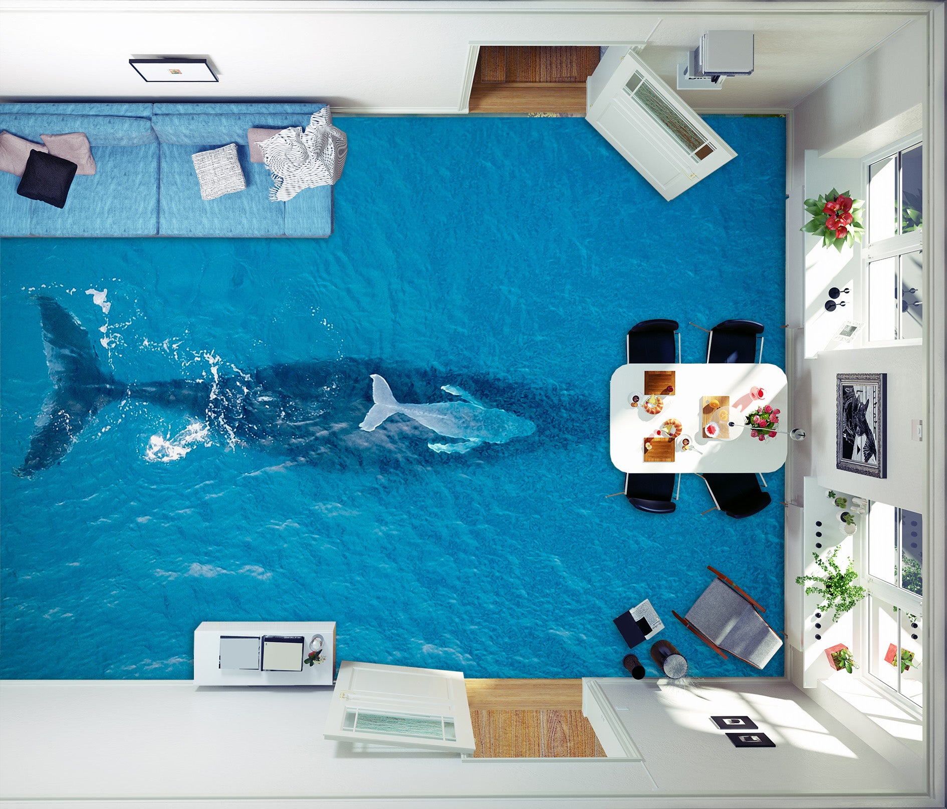 3D Lonely Whale 837 Floor Mural Wallpaper Murals Rug & Mat Print Epoxy waterproof bath floor