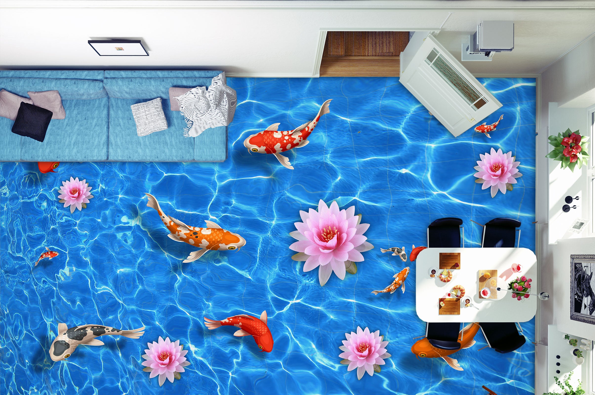 3D Pink Lotus And Koi 219 Floor Mural Wallpaper Murals Rug & Mat Print Epoxy waterproof bath floor