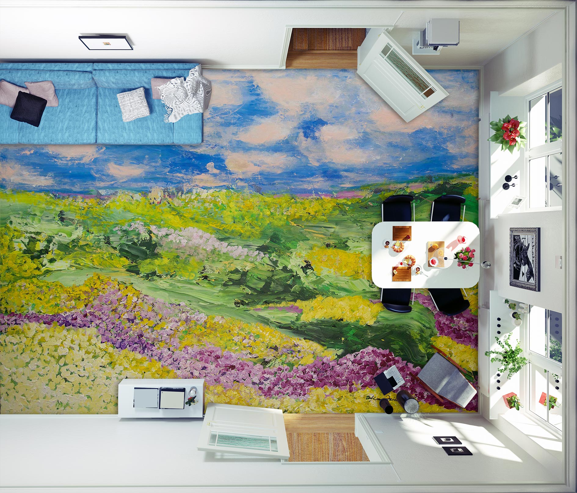 3D Sky Lawn Flowers 9671 Allan P. Friedlander Floor Mural Wallpaper Murals Self-Adhesive Removable Print Epoxy