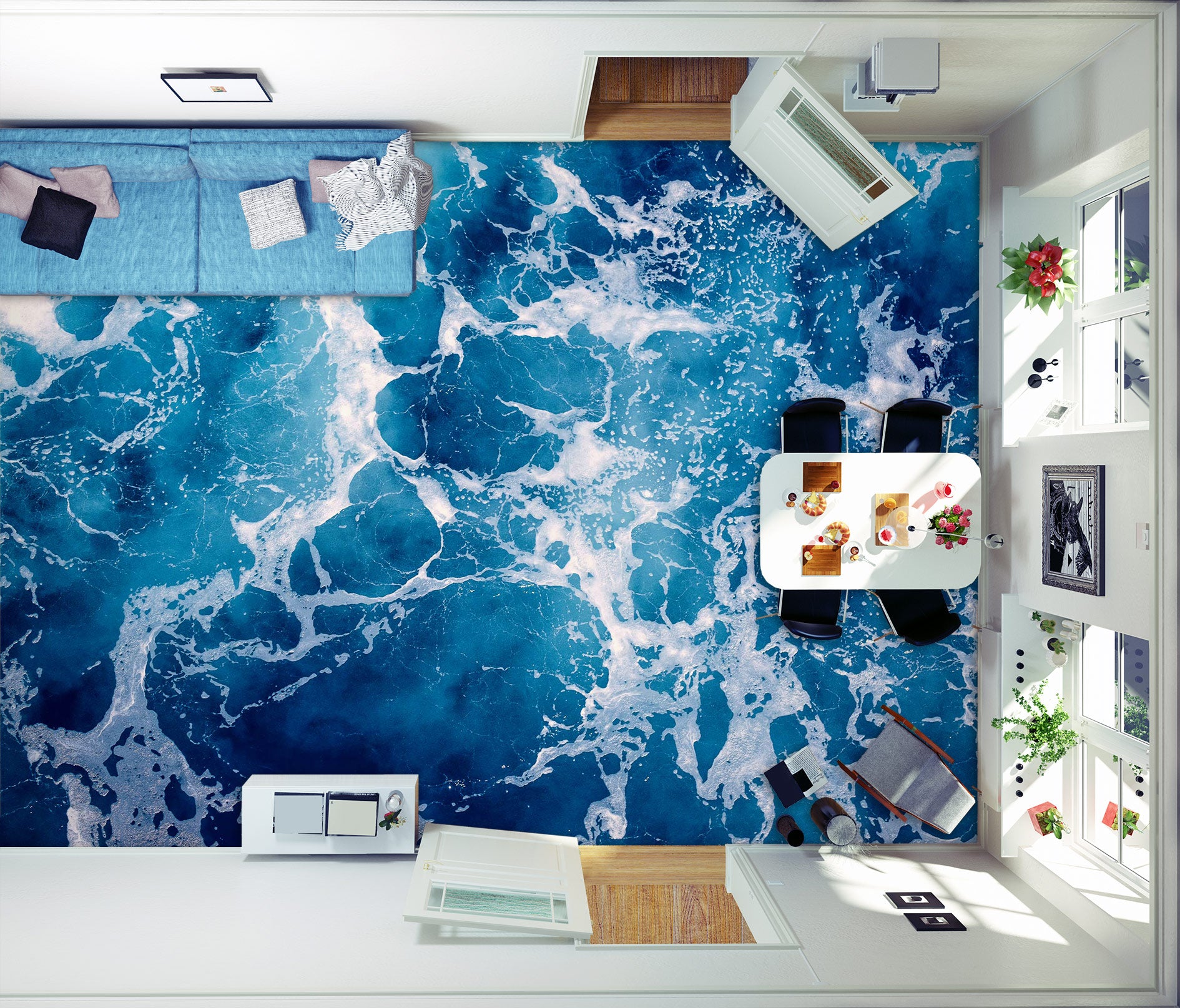 3D Blue Water Art 134 Floor Mural Wallpaper Murals Rug & Mat Print Epoxy waterproof bath floor