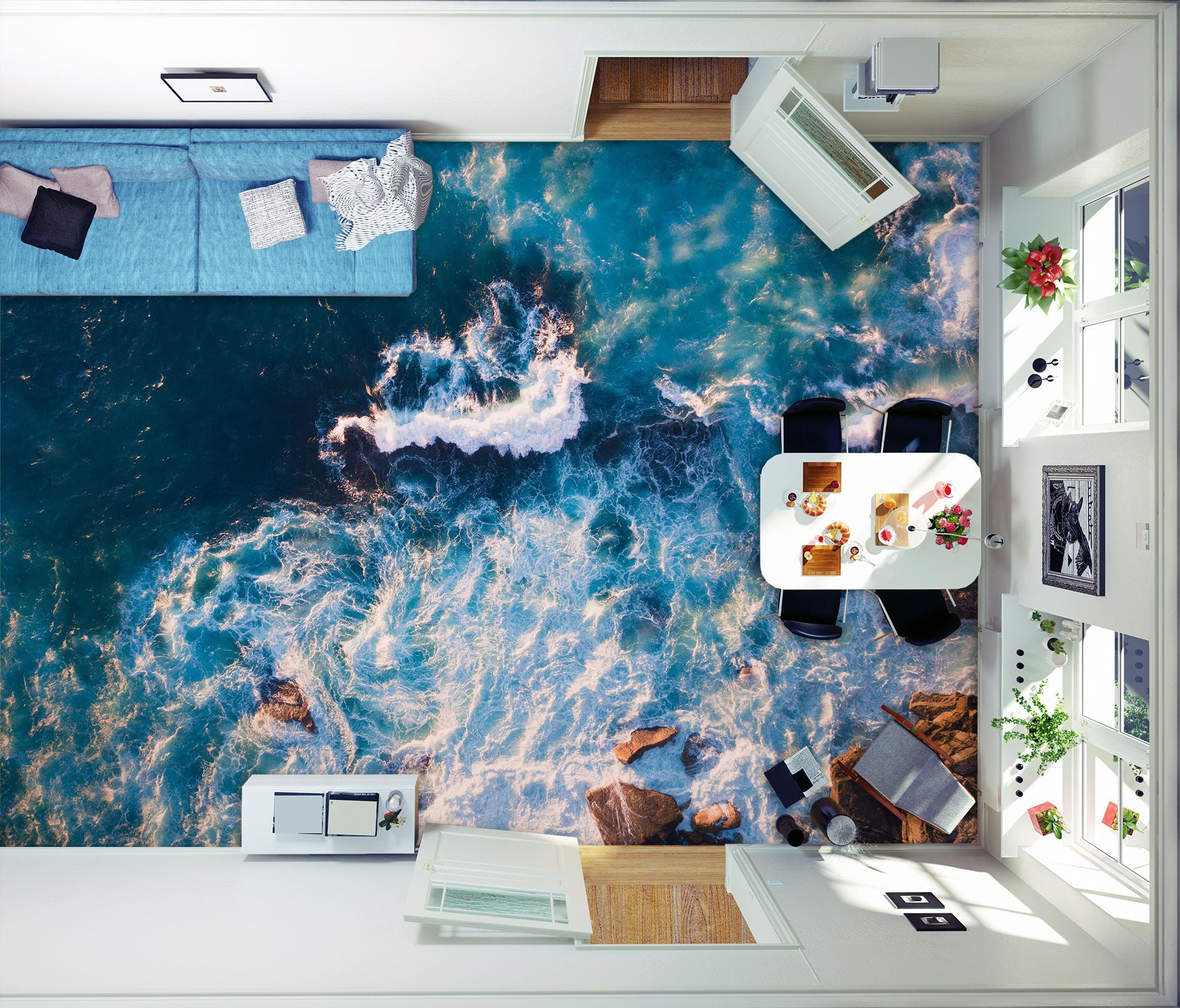 3D Dreamy Blue Waves 098 Floor Mural Wallpaper Murals Rug & Mat Print Epoxy waterproof bath floor