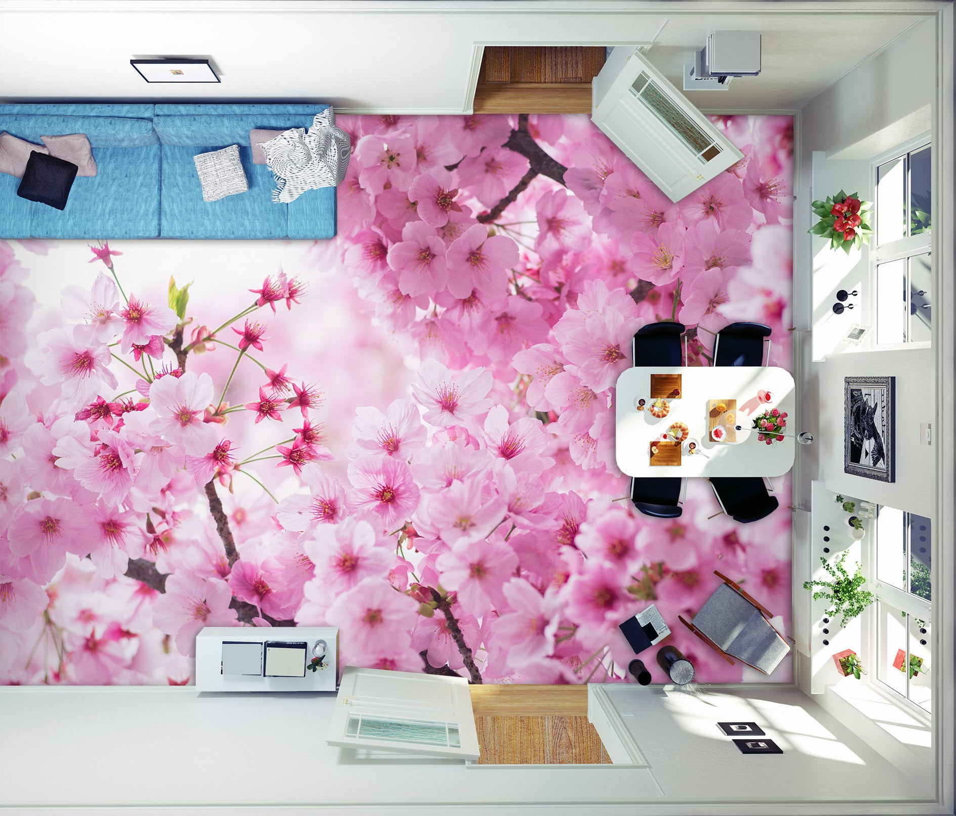 3D Spring Pink Flowers 549 Floor Mural Wallpaper Murals Rug & Mat Print Epoxy waterproof bath floor