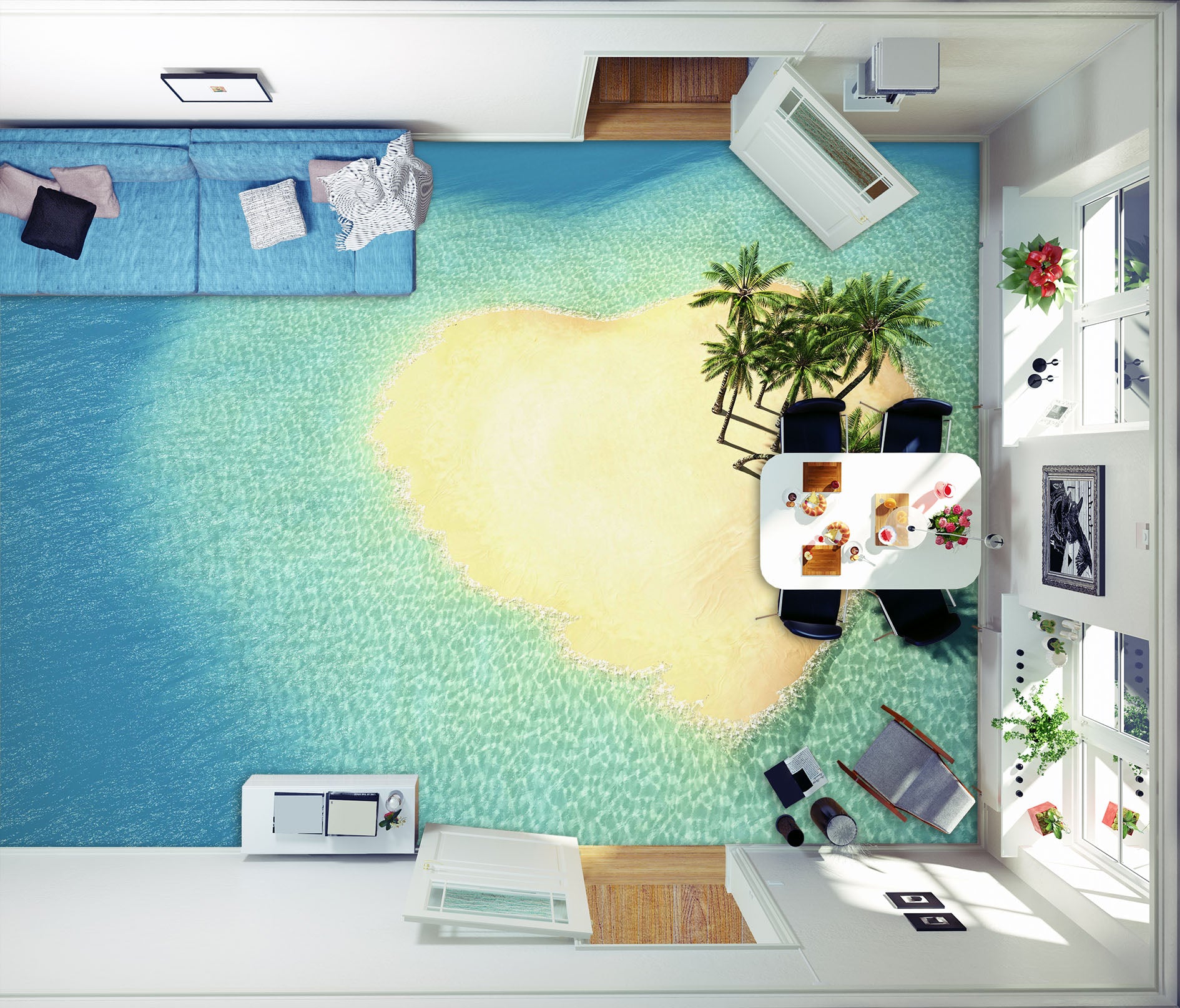 3D Love Beach 322 Floor Mural Wallpaper Murals Rug & Mat Print Epoxy waterproof bath floor