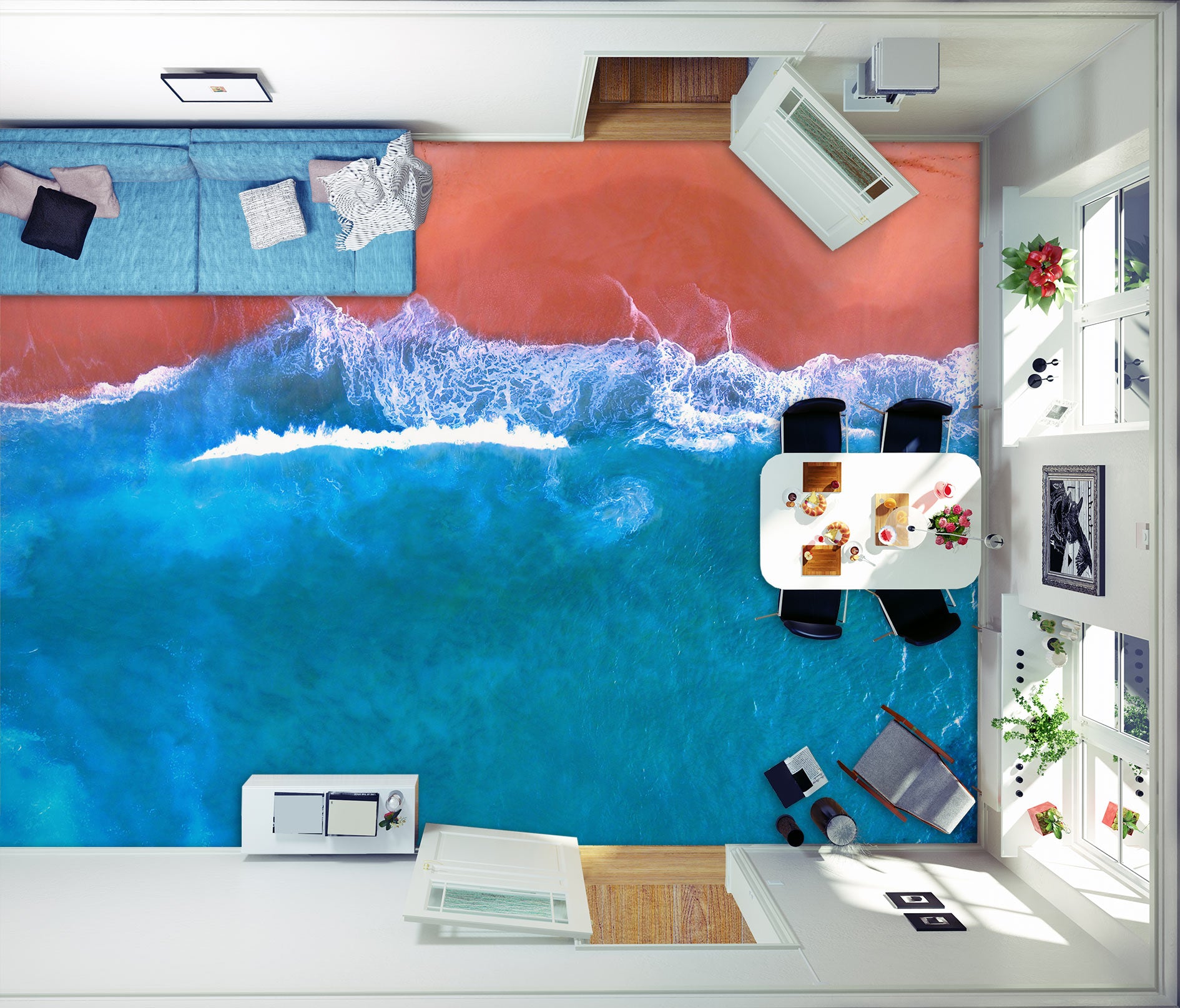 3D Comfortable Blue Sea 107 Floor Mural Wallpaper Murals Rug & Mat Print Epoxy waterproof bath floor