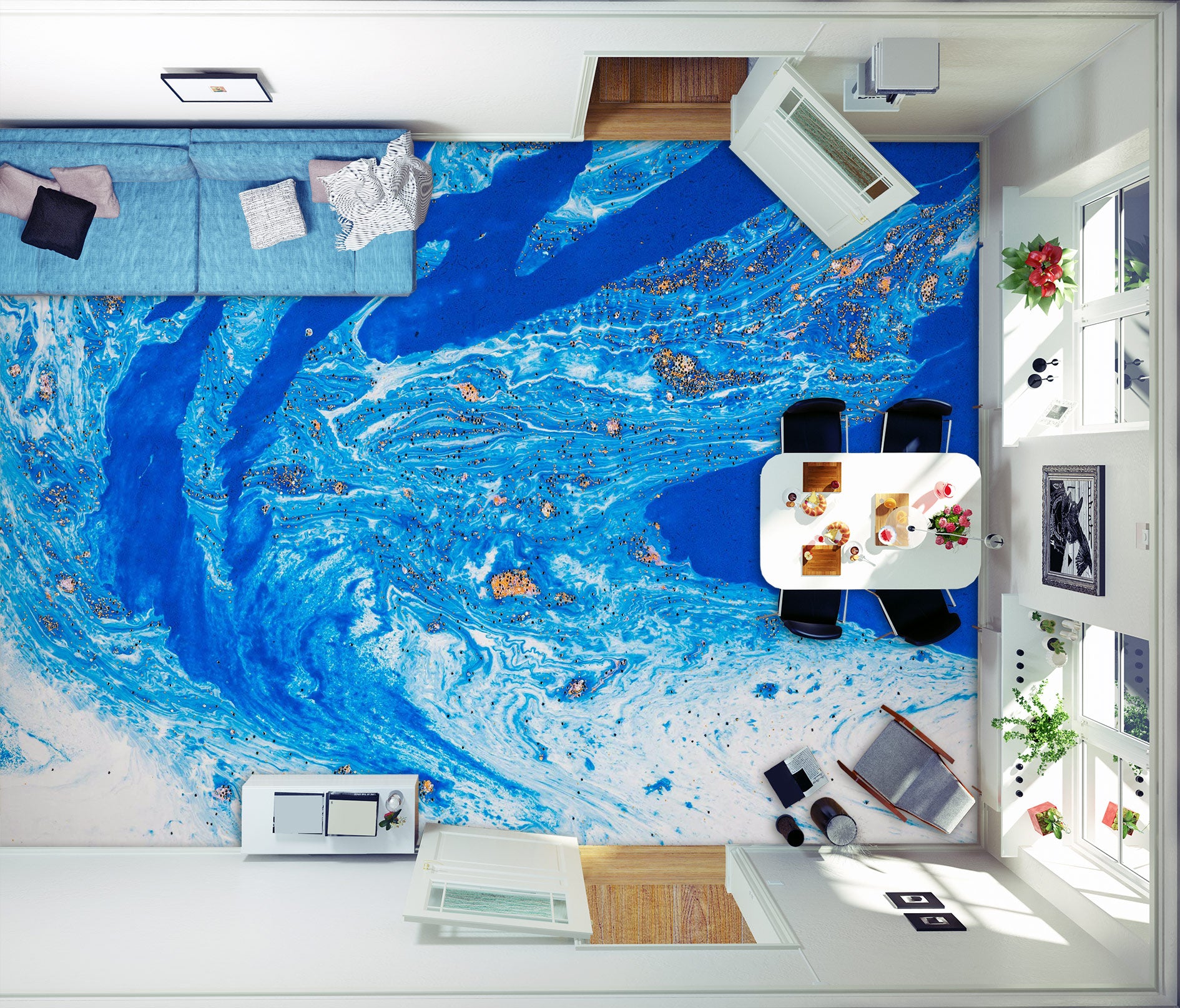 3D Fantasy Blue Texture 172 Floor Mural Wallpaper Murals Rug & Mat Print Epoxy waterproof bath floor
