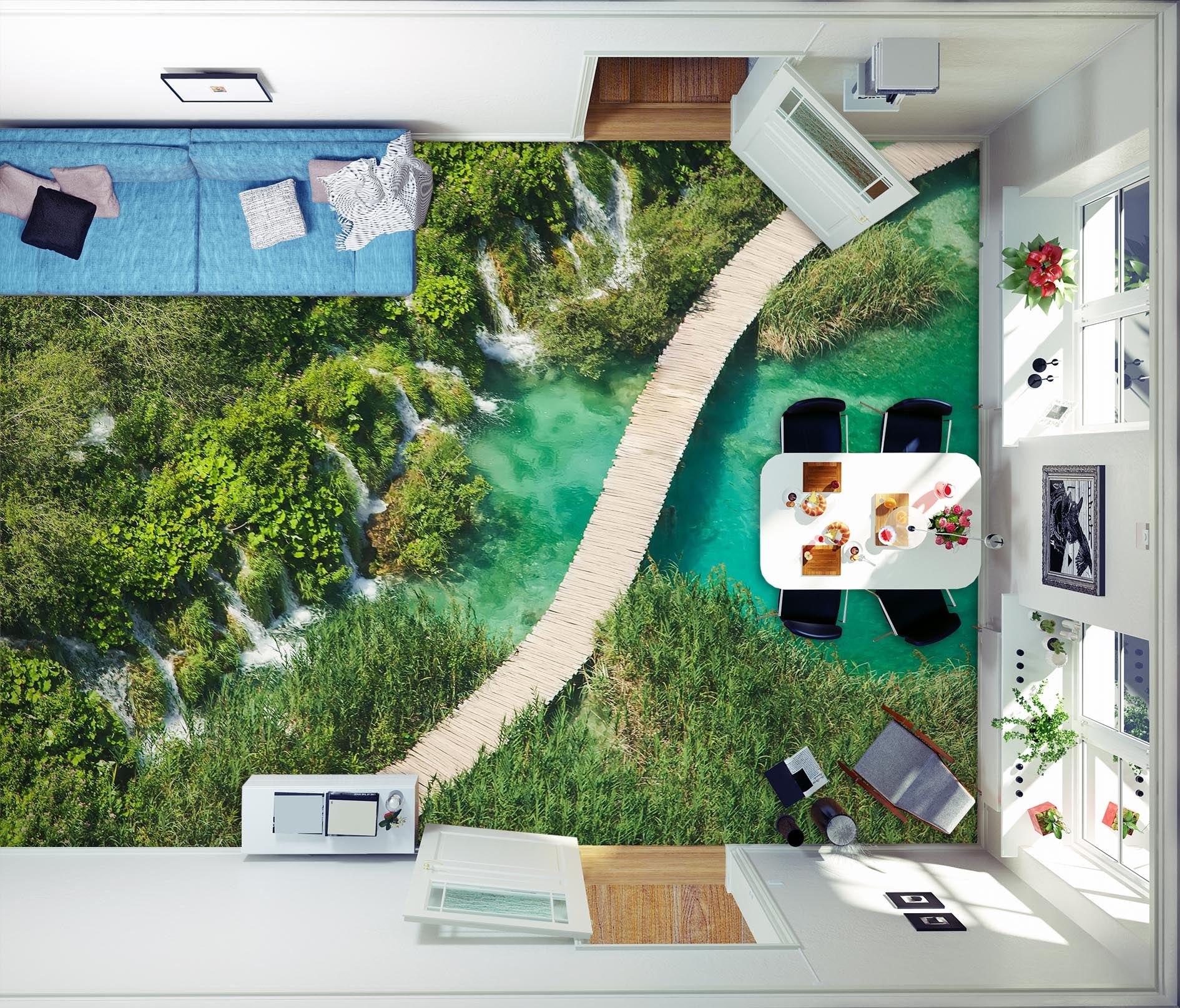 3D Long Wooden Bridge 831 Floor Mural Wallpaper Murals Rug & Mat Print Epoxy waterproof bath floor