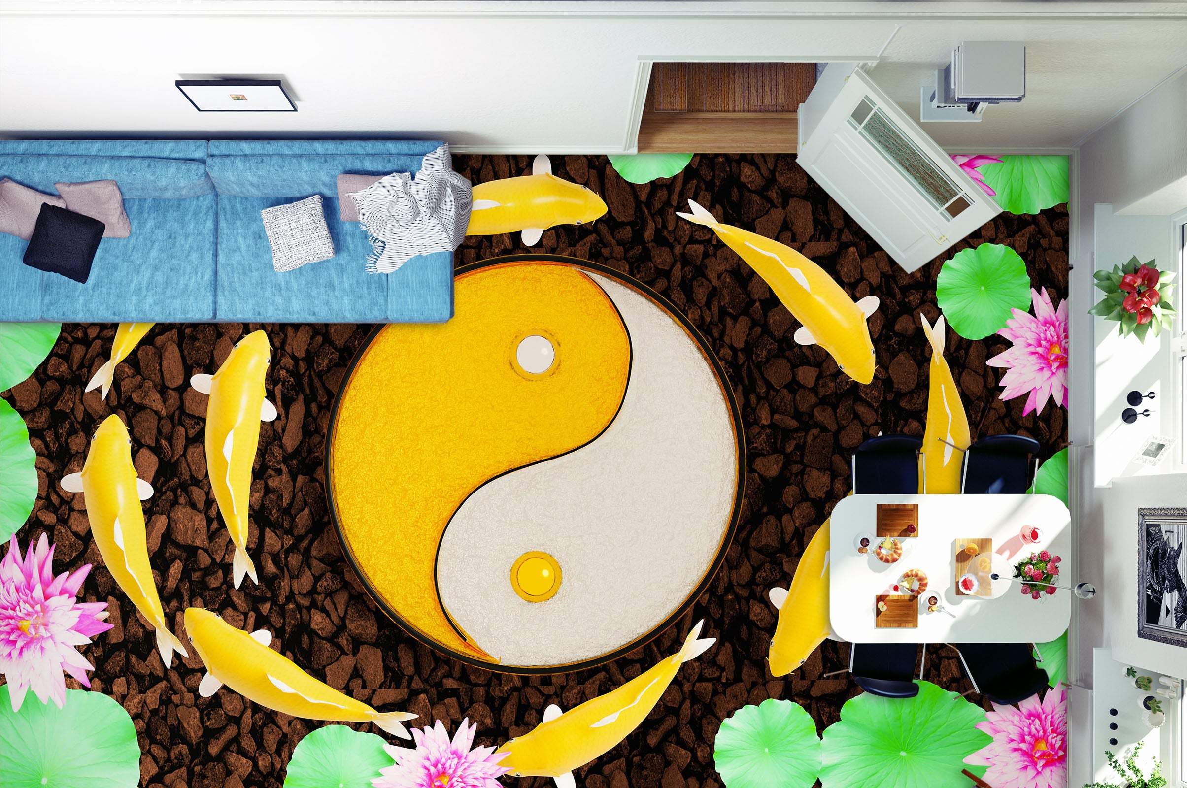 3D Yellow White Tai Chi 262 Floor Mural Wallpaper Murals Rug & Mat Print Epoxy waterproof bath floor