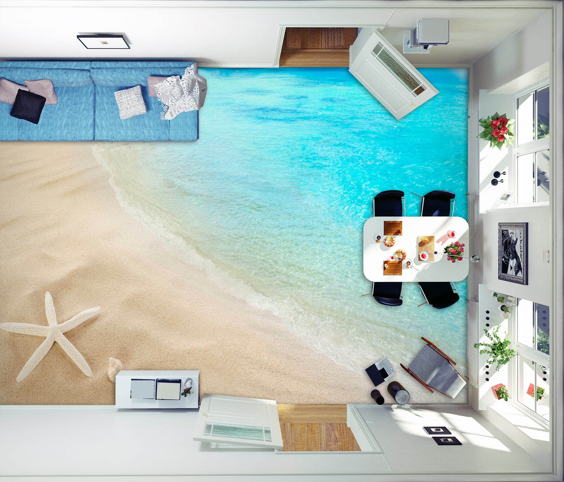 3D Gentle White Starfish 1322 Floor Mural Wallpaper Murals Self-Adhesive Removable Print Epoxy