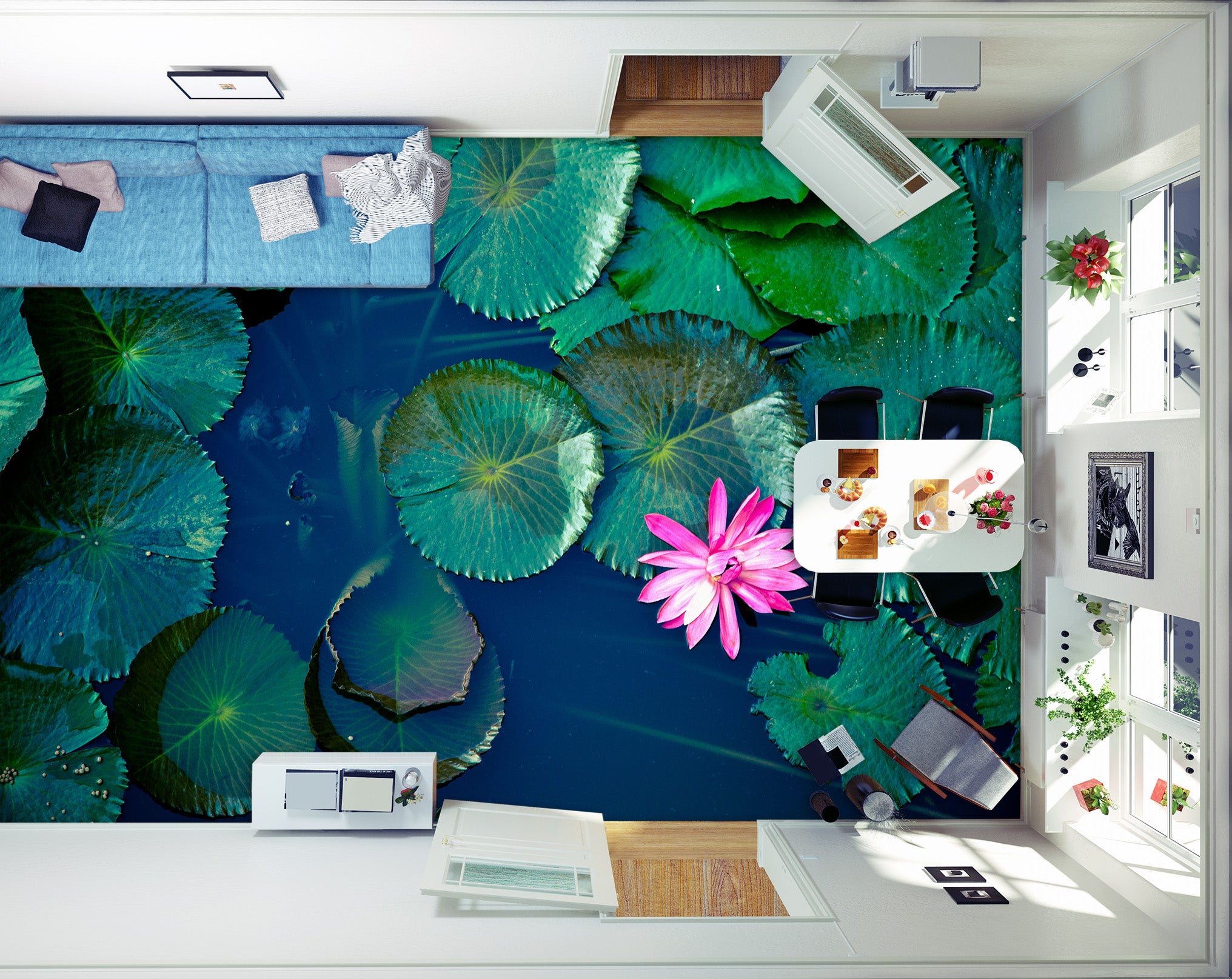 3D A Deep Pink Lotus 011 Floor Mural Wallpaper Murals Rug & Mat Print Epoxy waterproof bath floor