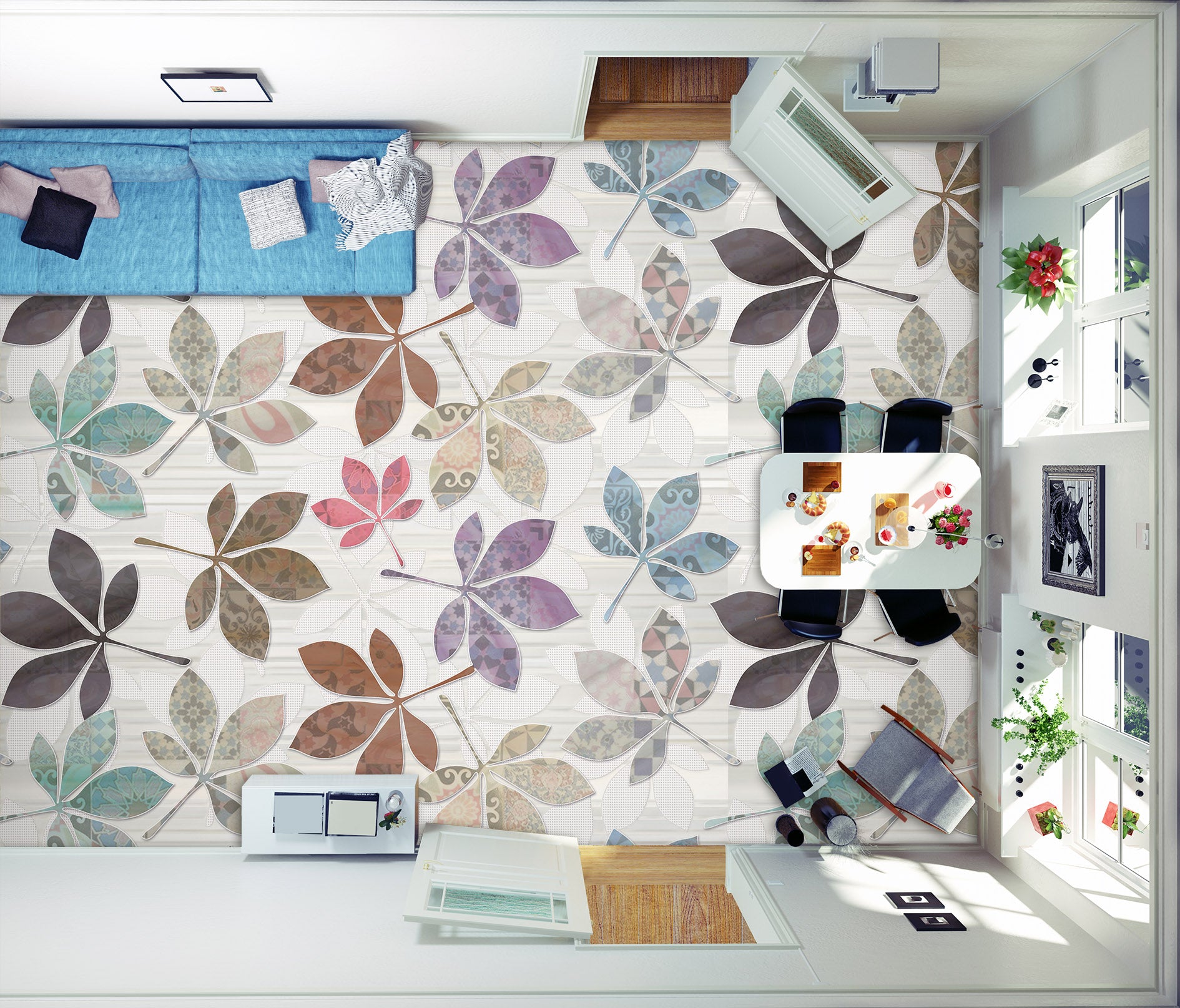 3D Literary Leaves 576 Floor Mural Wallpaper Murals Rug & Mat Print Epoxy waterproof bath floor