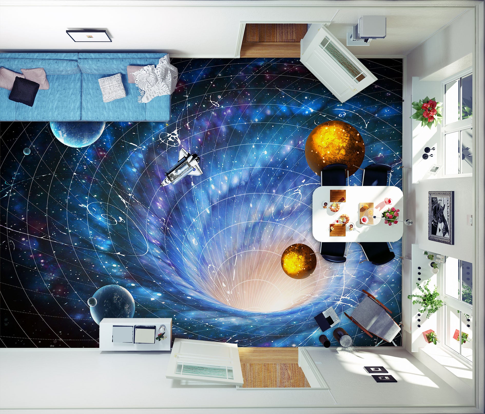 3D Golden Planets 224 Floor Mural Wallpaper Murals Rug & Mat Print Epoxy waterproof bath floor