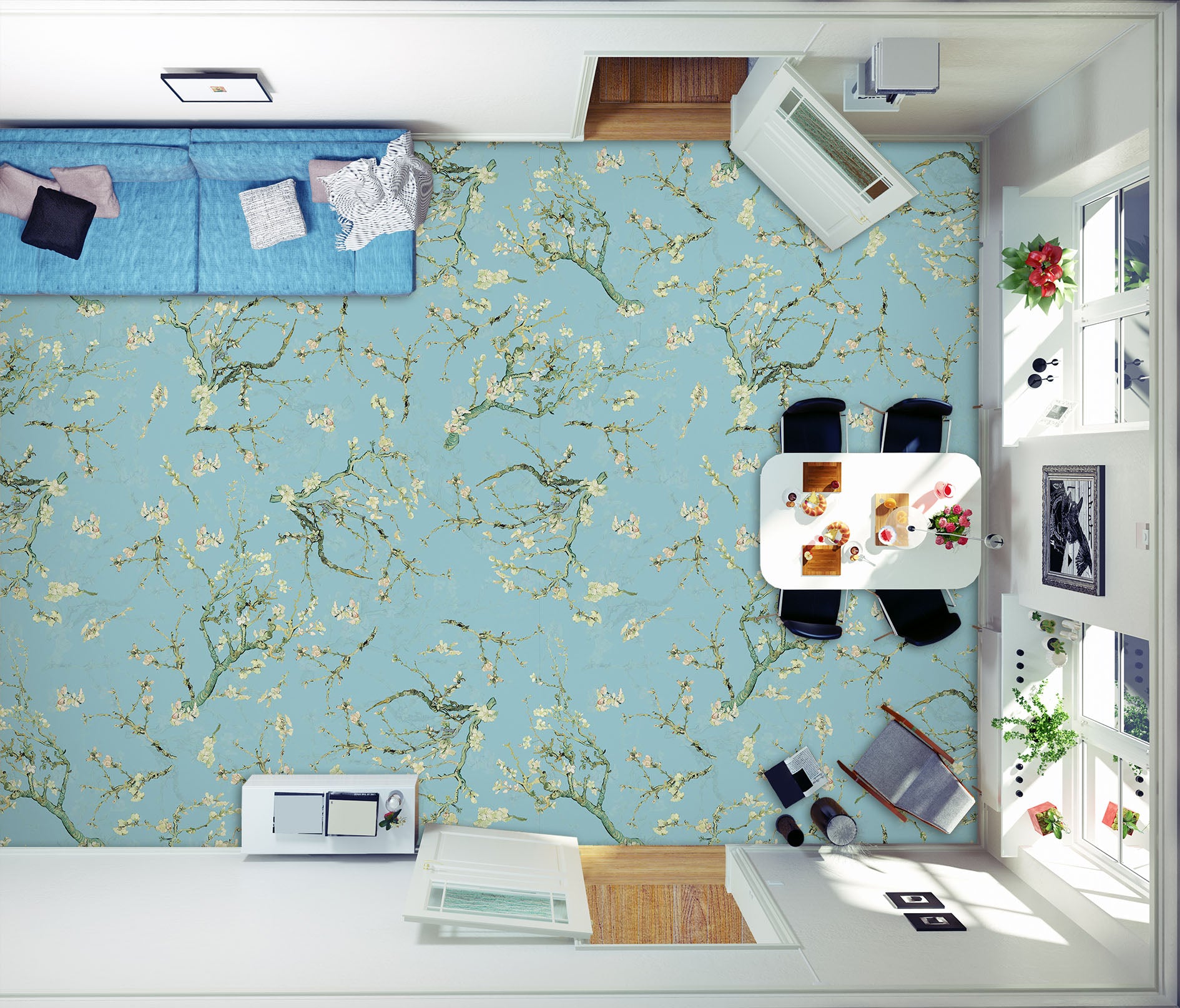 3D Flower Branch 99229 Uta Naumann Floor Mural Wallpaper Murals Self-Adhesive Removable Print Epoxy