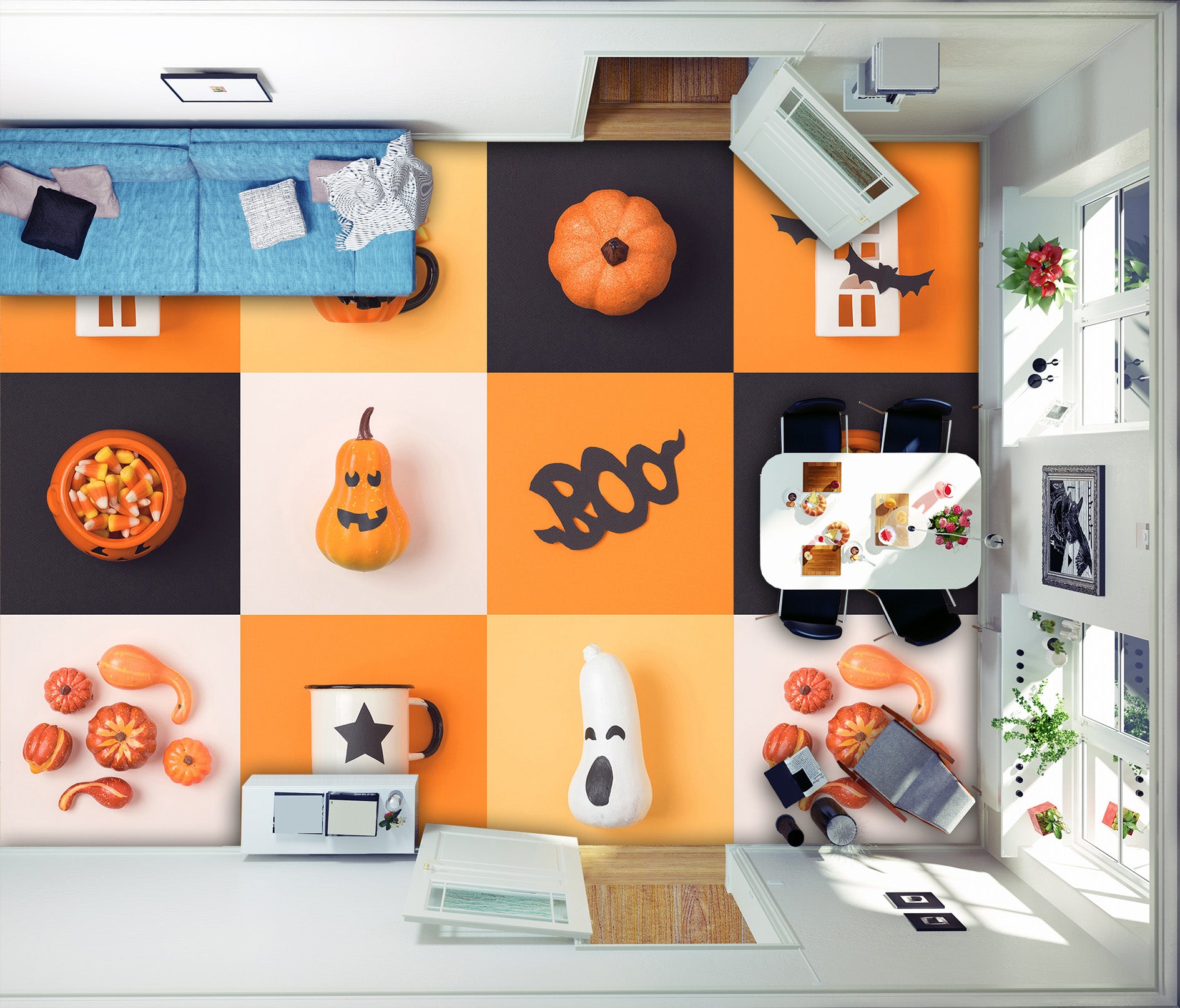 3D Fruit Grid 017 Floor Mural Self-Adhesive Sticker Bathroom Non-slip Waterproof Flooring Murals