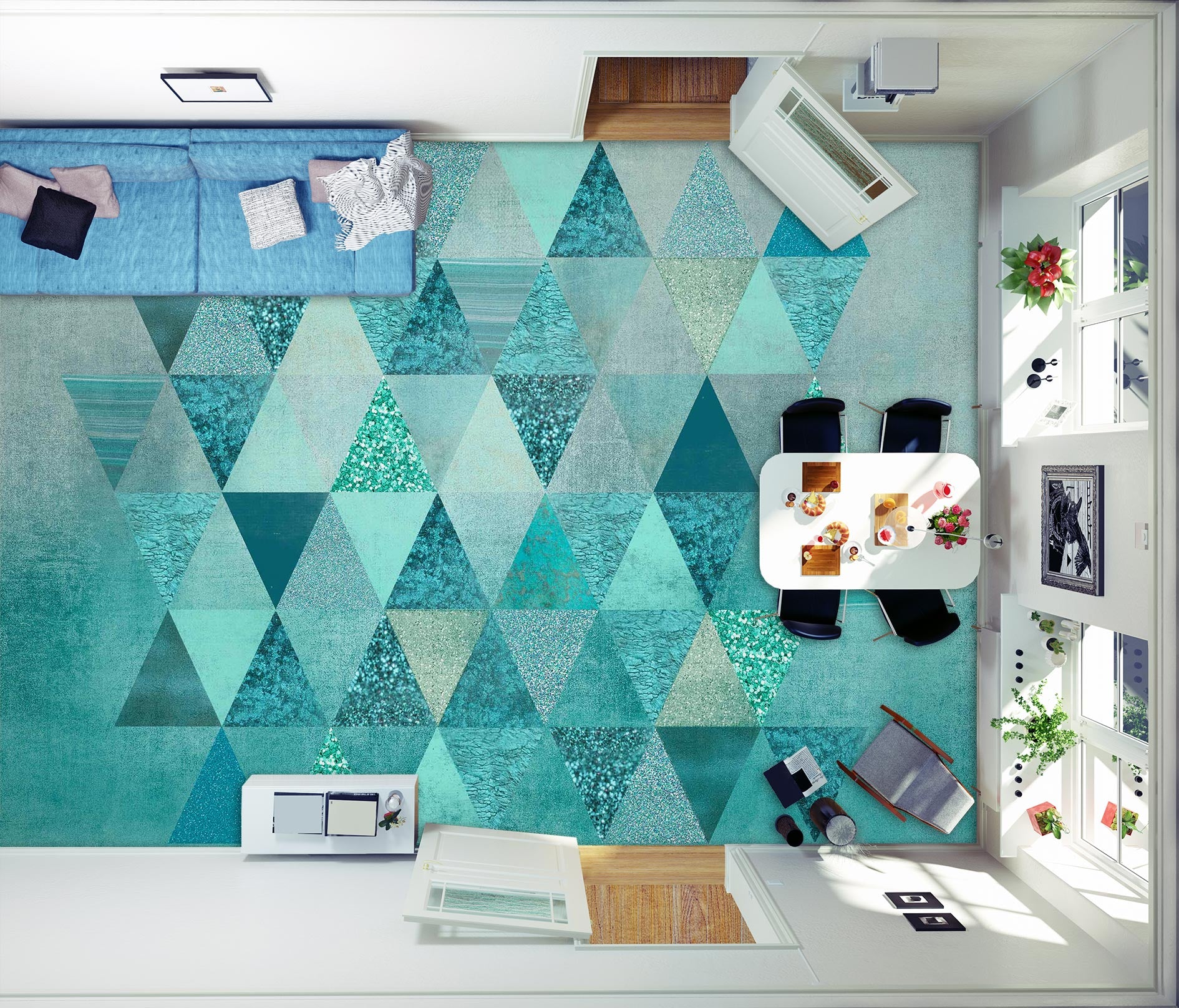 3D Green Triangle Pattern 102117 Andrea Haase Floor Mural Wallpaper Murals Self-Adhesive Removable Print Epoxy