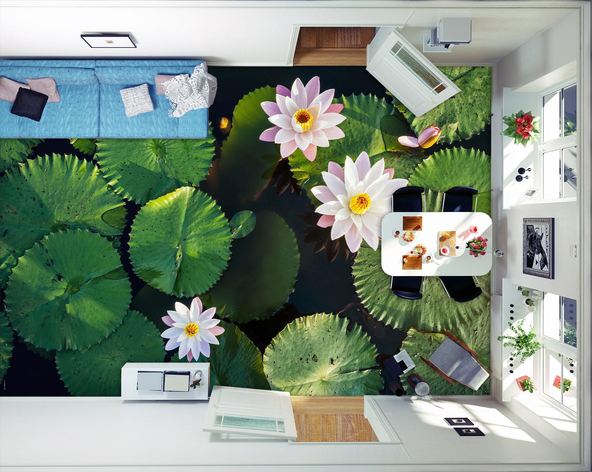 3D Three Lotus 079 Floor Mural Wallpaper Murals Rug & Mat Print Epoxy waterproof bath floor