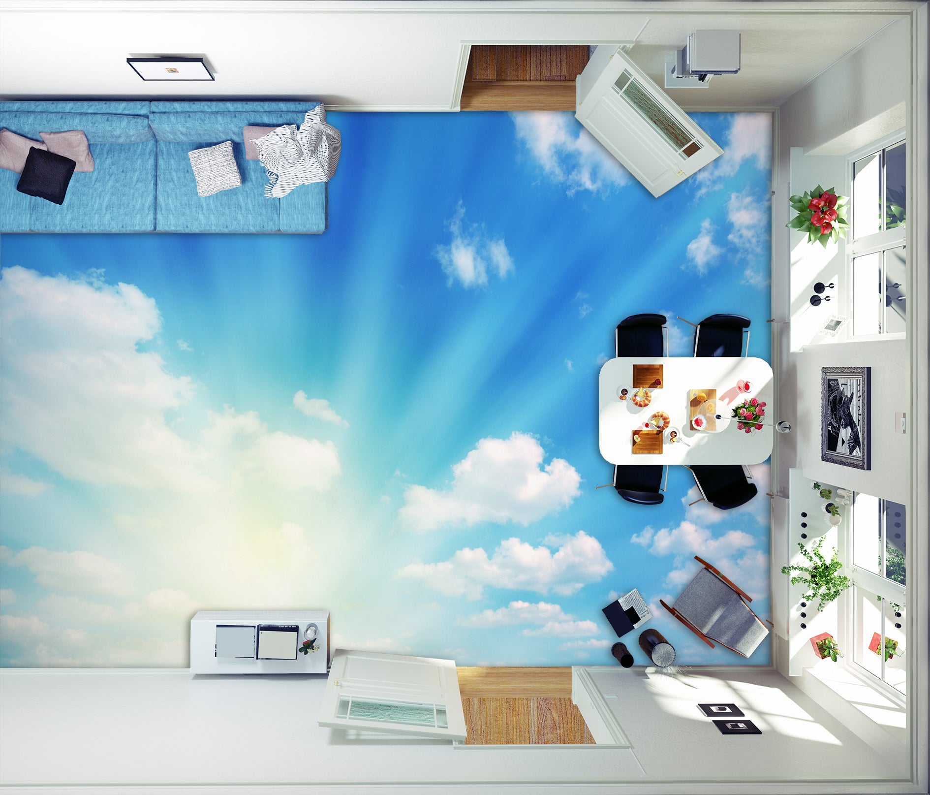 3D Dazzling Sky Sunlight 1300 Floor Mural Wallpaper Murals Self-Adhesive Removable Print Epoxy