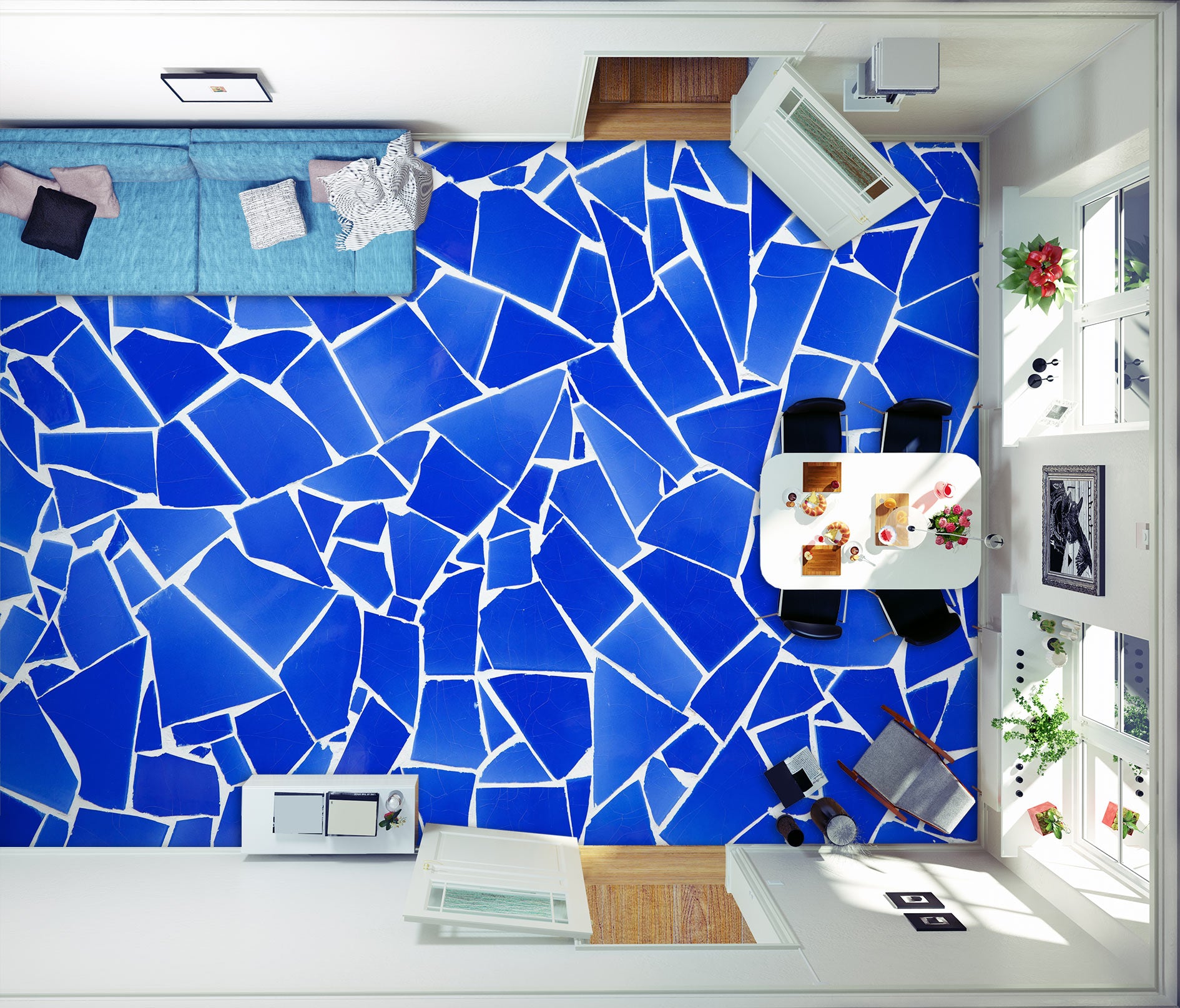 3D Rich Blue Fragments 1366 Floor Mural Wallpaper Murals Self-Adhesive Removable Print Epoxy