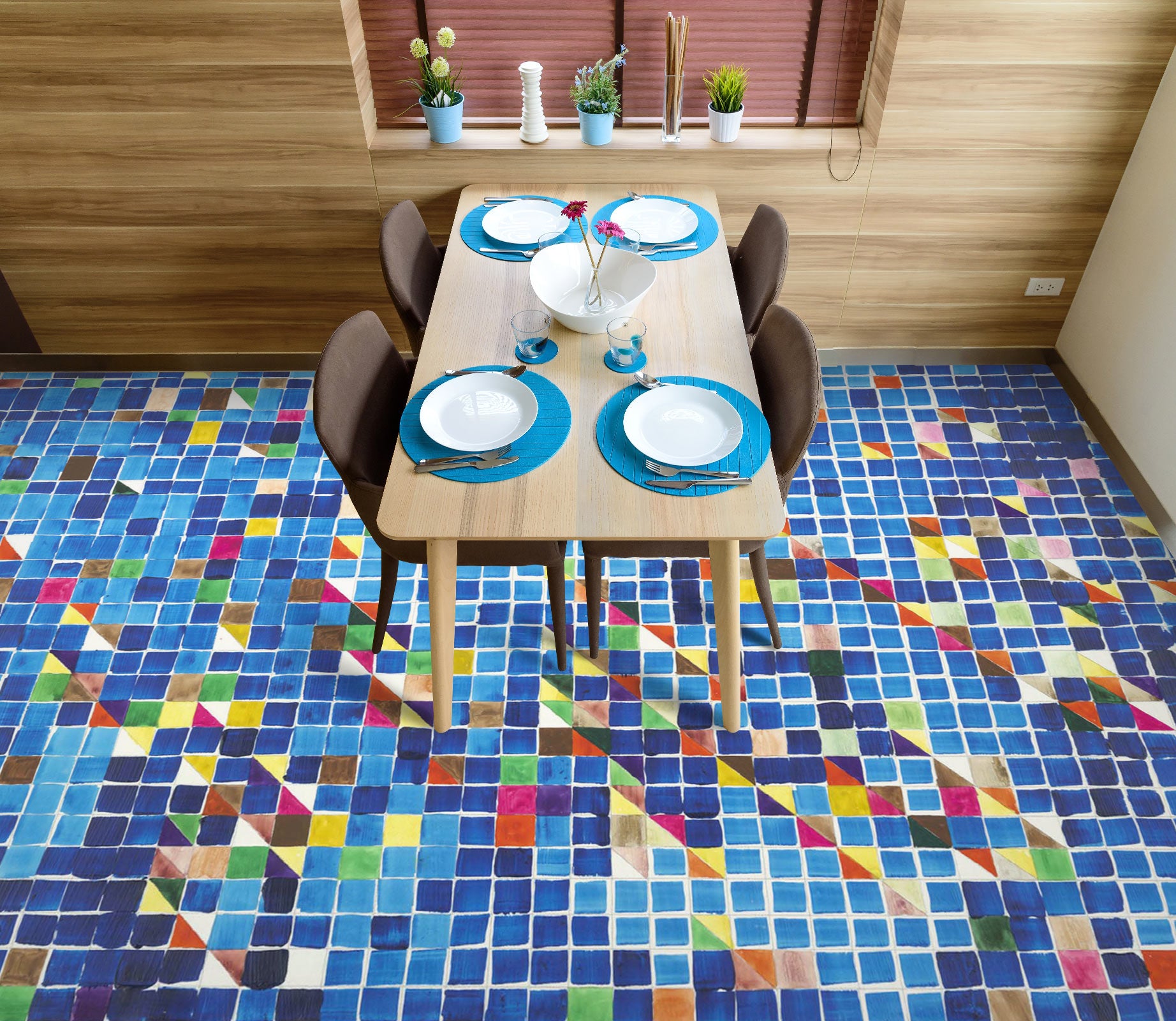 3D Blue Colored Mosaic Tiles 9687 Allan P. Friedlander Floor Mural Wallpaper Murals Self-Adhesive Removable Print Epoxy