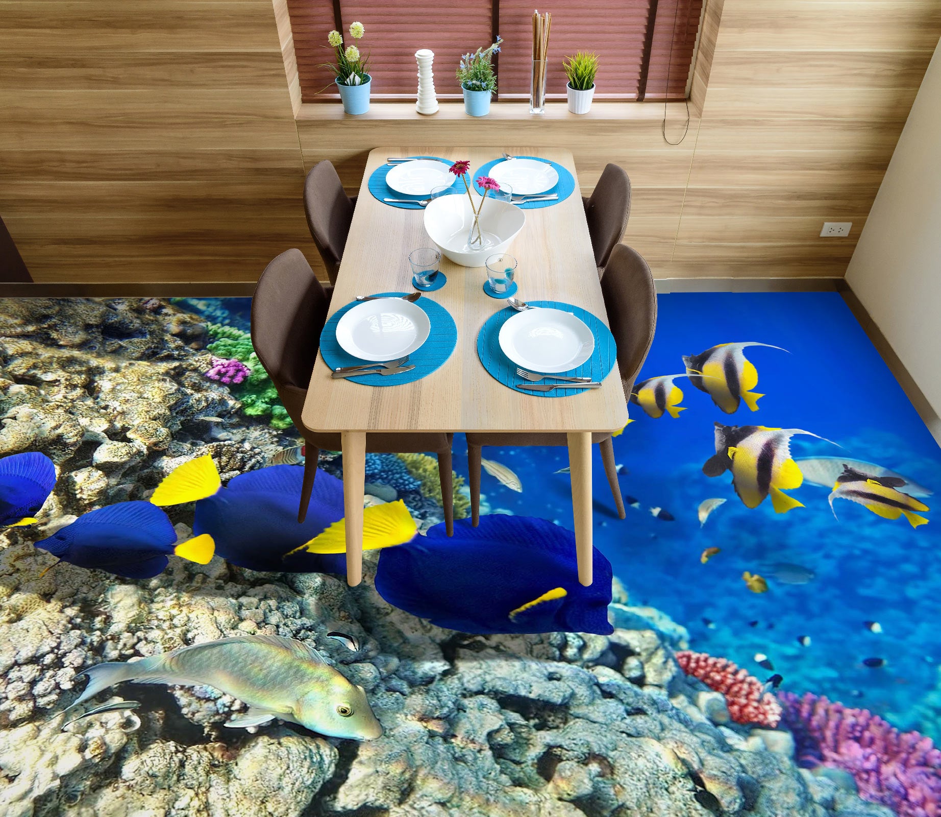 3D Yellow Blue Fish 617 Floor Mural Wallpaper Murals Rug & Mat Print Epoxy waterproof bath floor