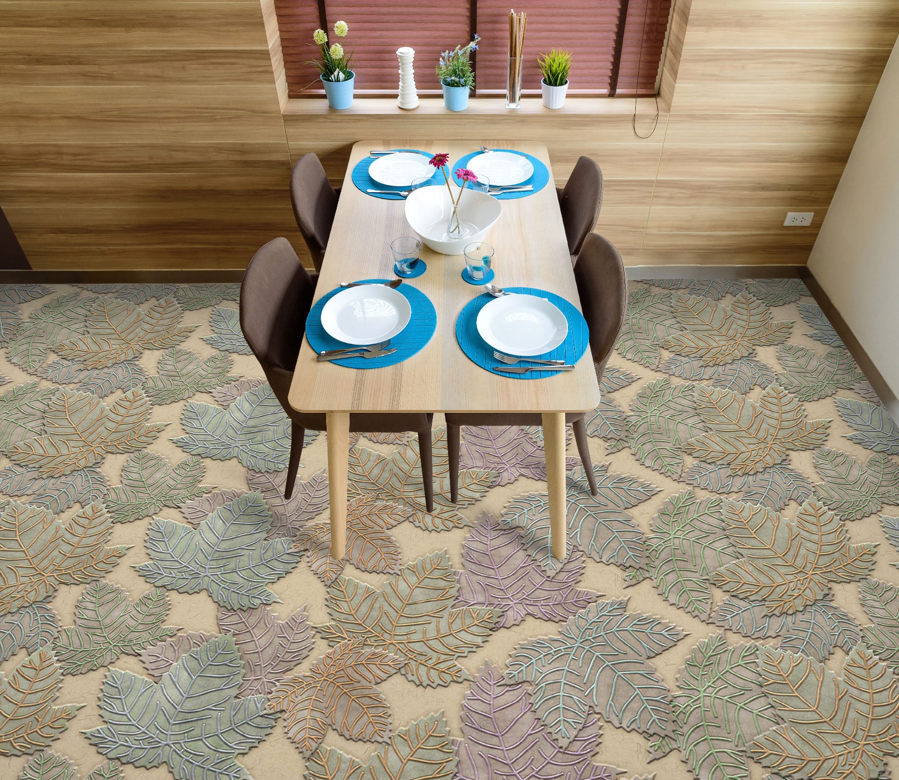 3D Elegant Color Leaf Pattern 877 Floor Mural Wallpaper Murals Rug & Mat Print Epoxy waterproof bath floor