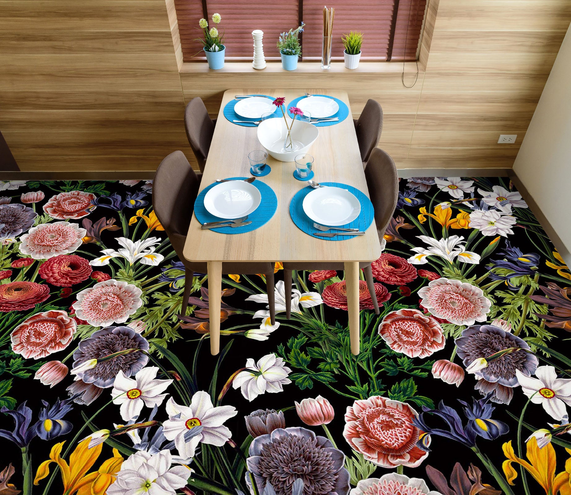 3D Color Brown Flower Bird 99191 Uta Naumann Floor Mural Wallpaper Murals Self-Adhesive Removable Print Epoxy