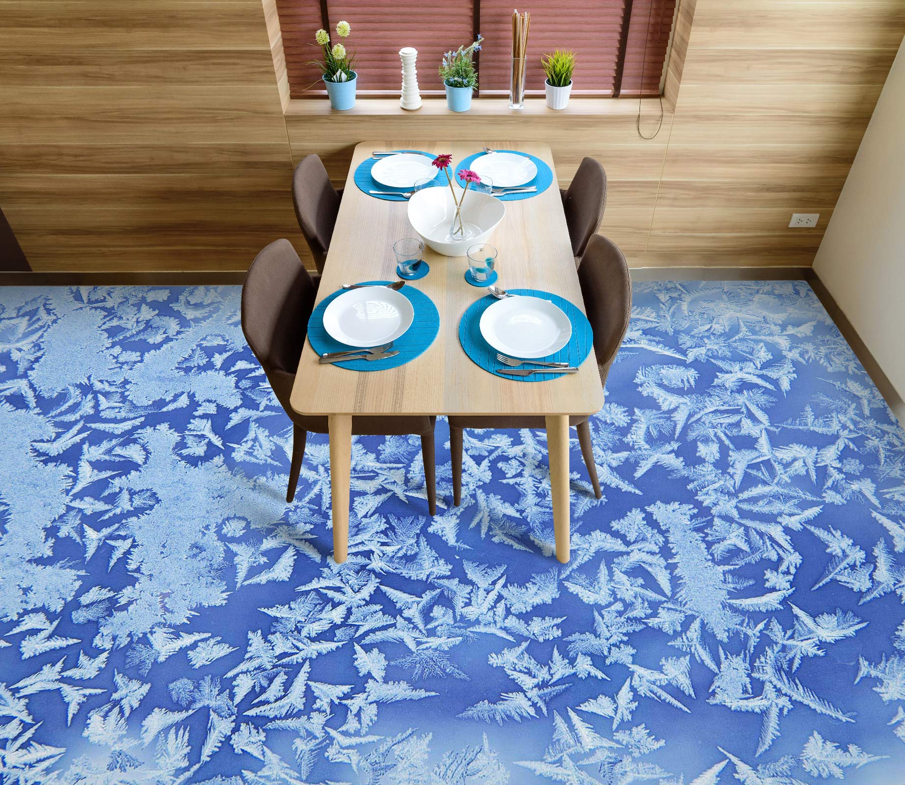 3D Tranquil Blue Leaves 1364 Floor Mural Wallpaper Murals Self-Adhesive Removable Print Epoxy
