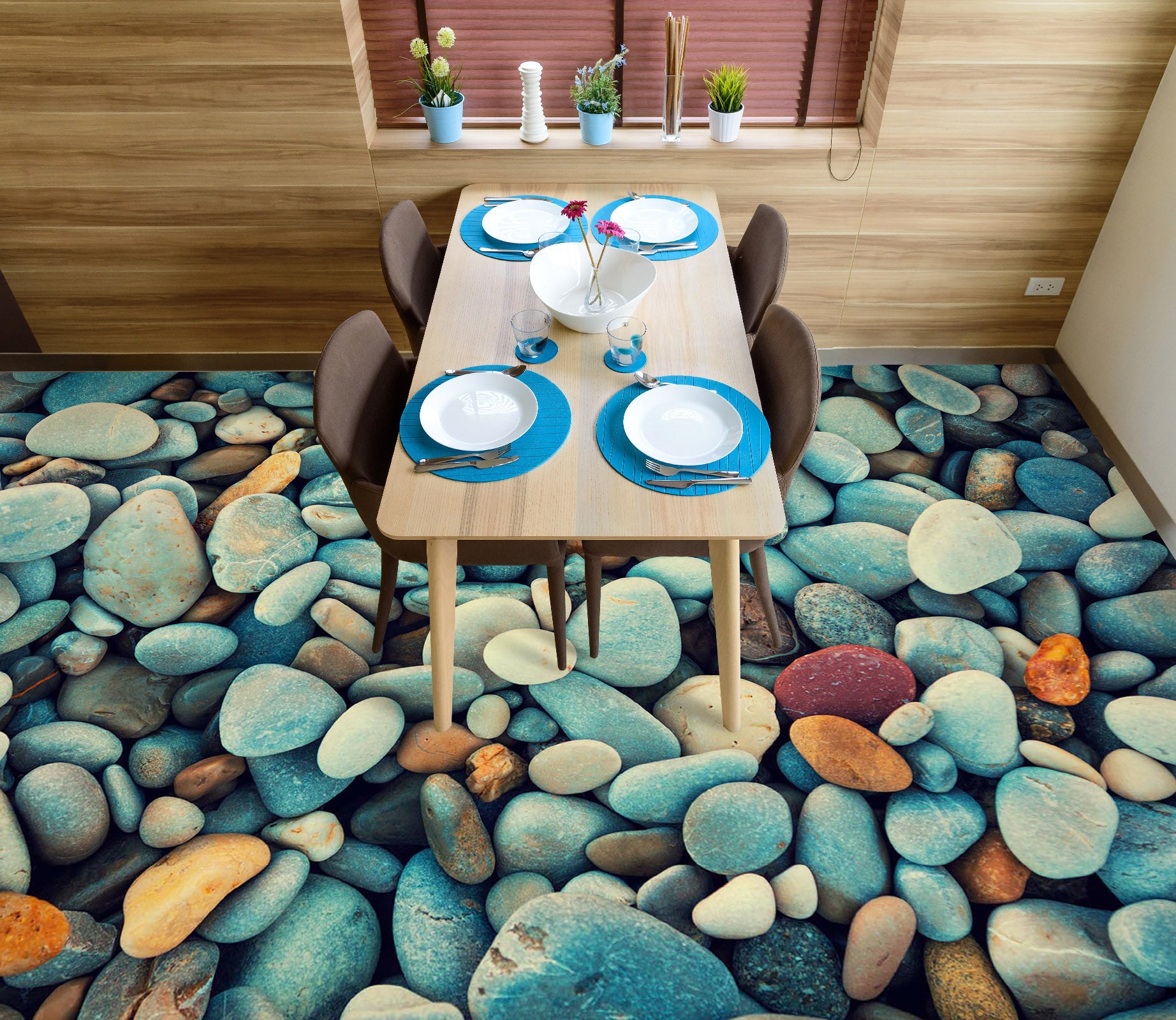 3D Light Blue Pebbles 341 Floor Mural Wallpaper Murals Rug & Mat Print Epoxy waterproof bath floor