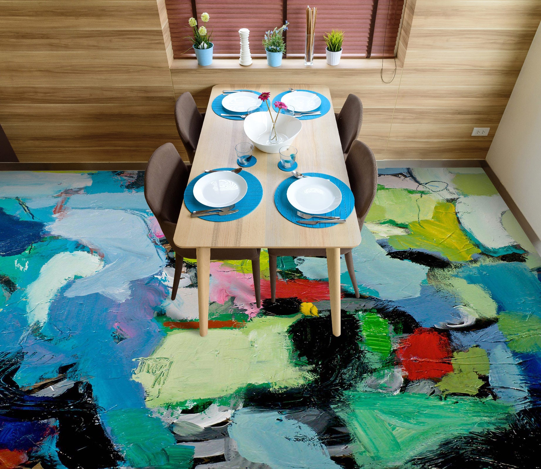 3D Blue Color Paint Pattern 9609 Allan P. Friedlander Floor Mural Wallpaper Murals Self-Adhesive Removable Print Epoxy