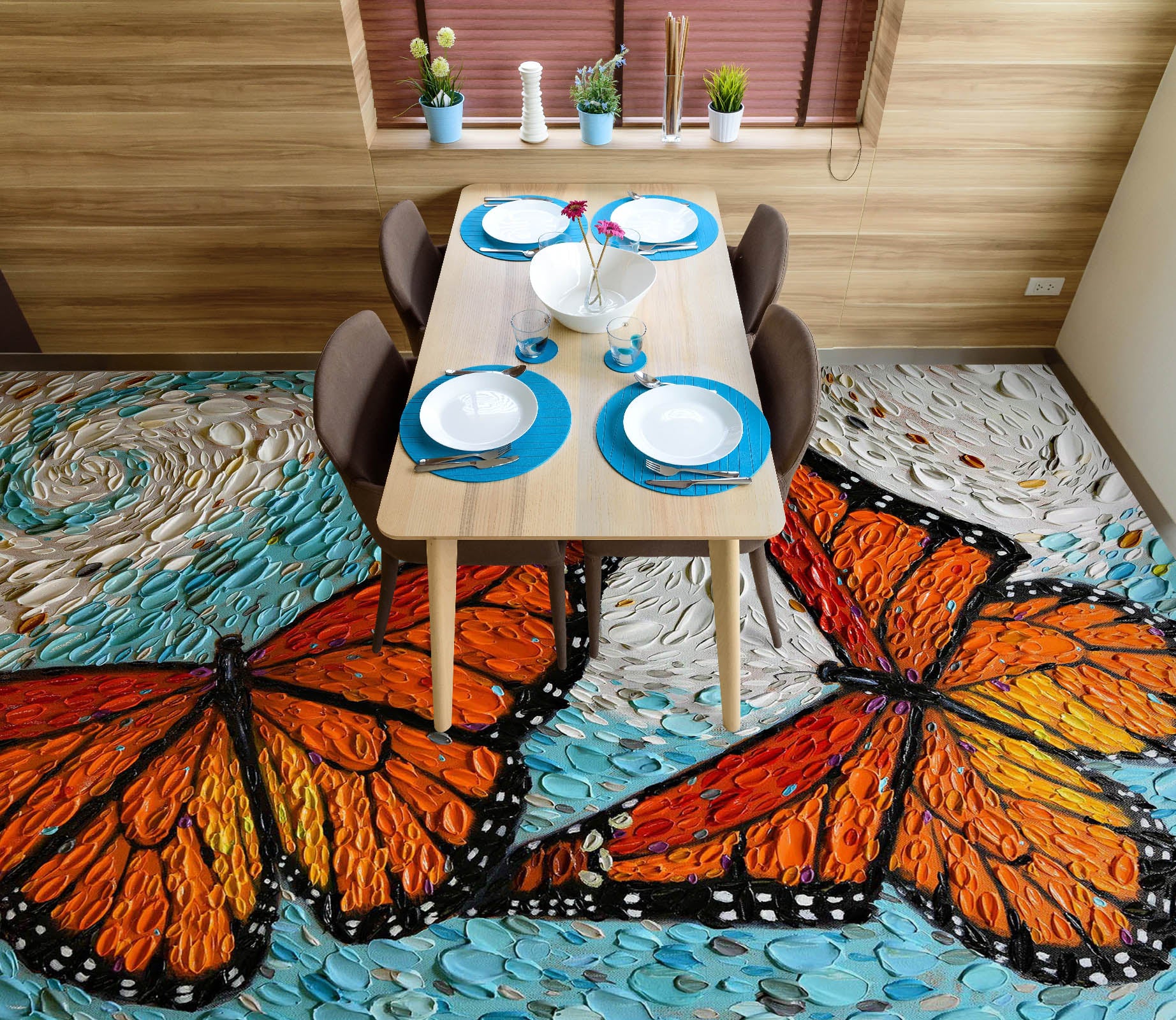 3D Two Butterflies 102174 Dena Tollefson Floor Mural Wallpaper Murals Self-Adhesive Removable Print Epoxy