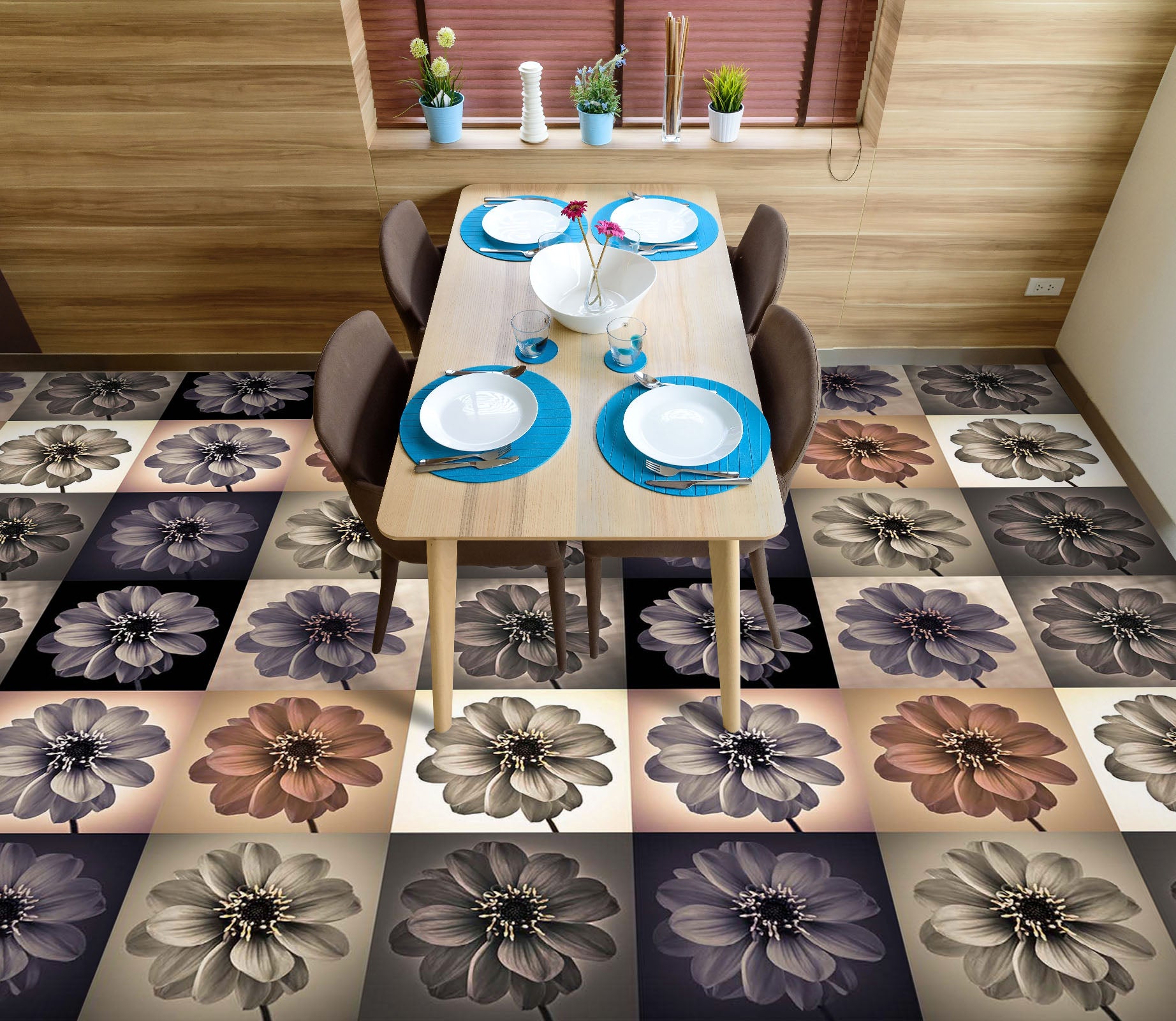 3D Square Flower Pattern 9864 Assaf Frank Floor Mural Wallpaper Murals Self-Adhesive Removable Print Epoxy