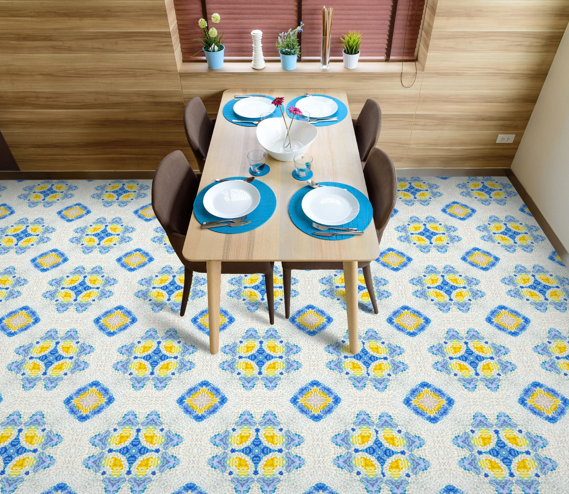 3D Yellow Flower Pattern 755 Floor Mural Wallpaper Murals Rug & Mat Print Epoxy waterproof bath floor