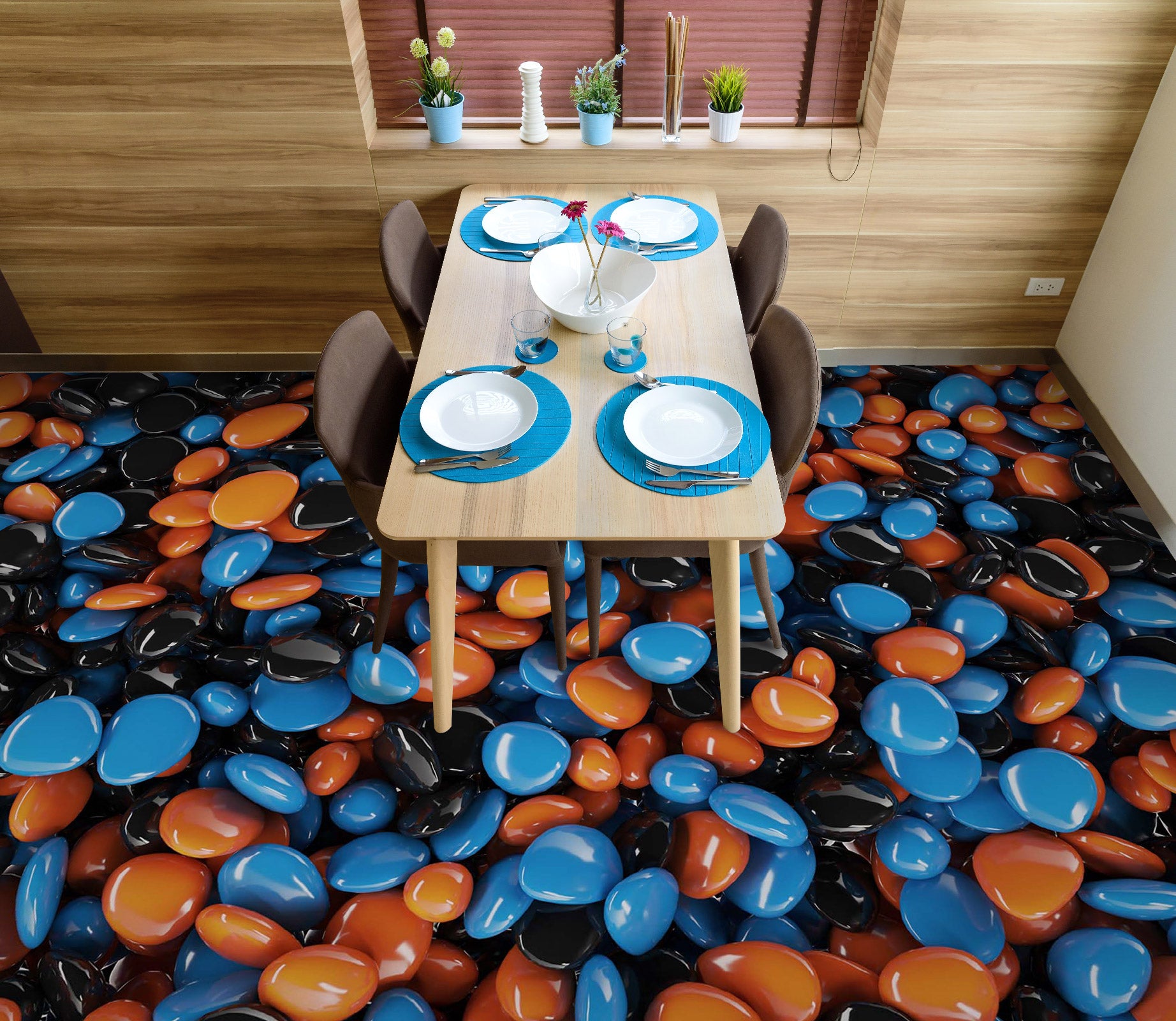 3D Blue And Orange Stones 1058 Floor Mural Wallpaper Murals Self-Adhesive Removable Print Epoxy